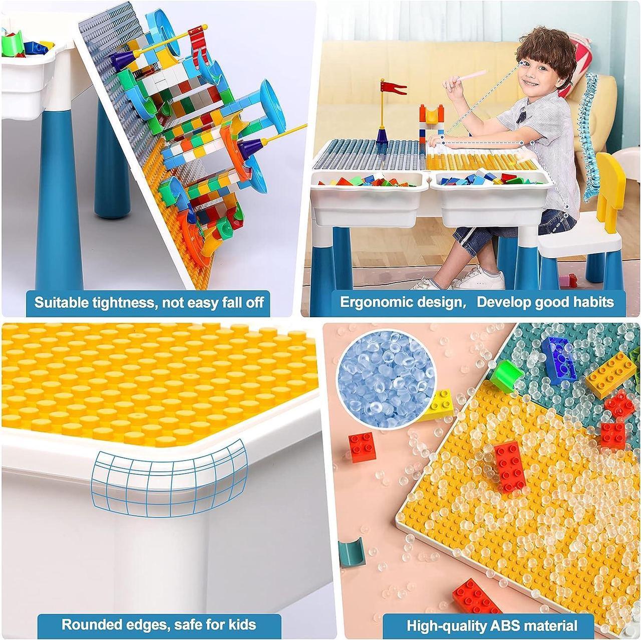 Alt view image 5 of 7 - arscniek Toddlers Activity Table 7 in 1 Kids Activity Table and Chair Set with 152Pcs Large Marble Run Building Blocks, Sand/Water Table, Kids Learning Play Table Toys for Girls Boys Toddler Age 3-7