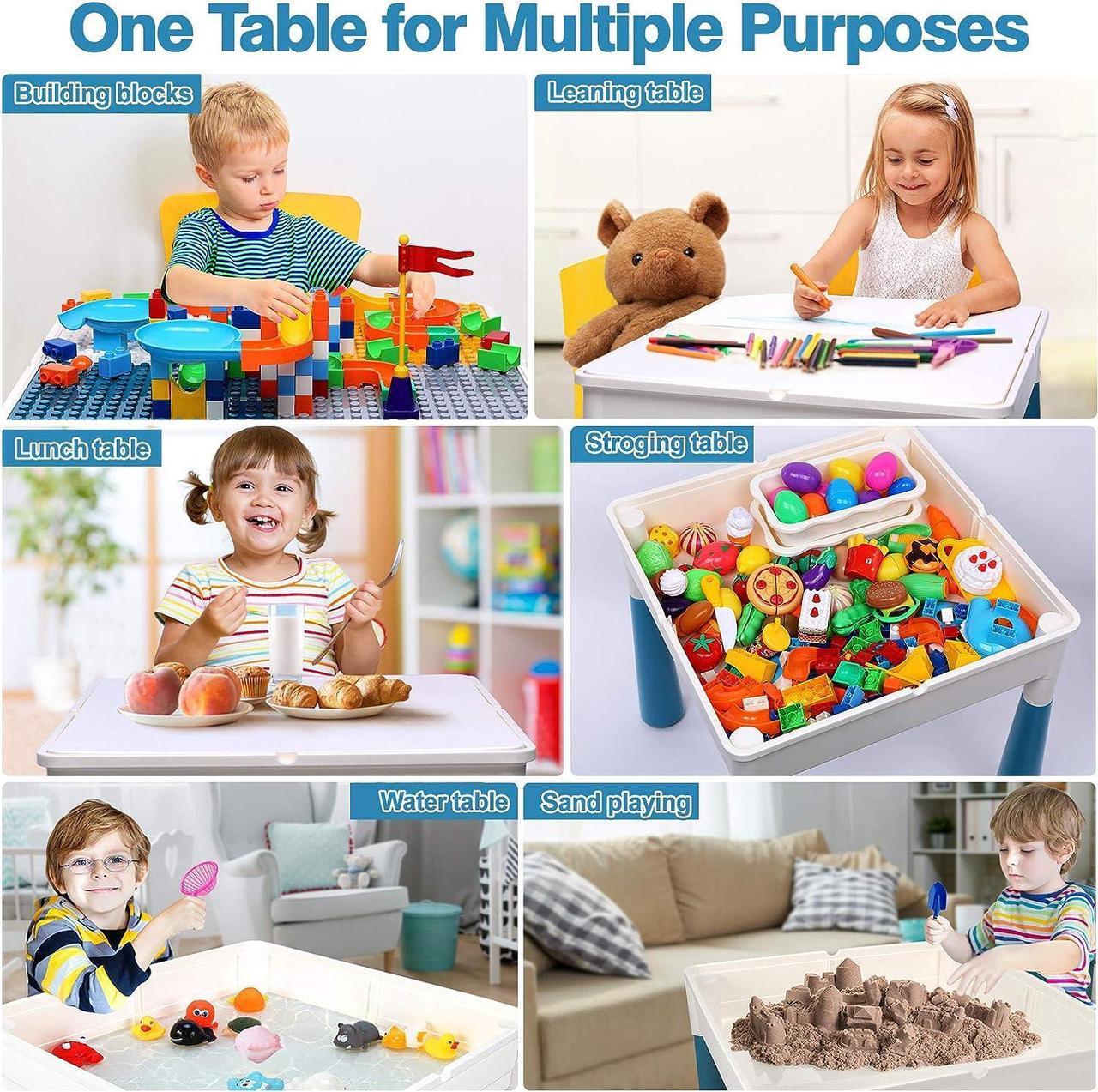 Alt view image 6 of 7 - arscniek Toddlers Activity Table 7 in 1 Kids Activity Table and Chair Set with 152Pcs Large Marble Run Building Blocks, Sand/Water Table, Kids Learning Play Table Toys for Girls Boys Toddler Age 3-7