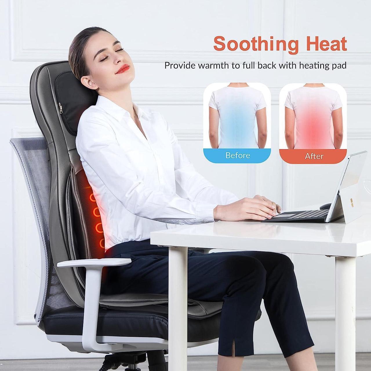 Alt view image 3 of 6 - Shiatsu Neck Back Massager with Heat, 2D ro 3D Kneading Massage Chair Pad, Adjustable Compression Seat Massager for Full Body Relaxation, Gifts for Women Men,Dark Gray