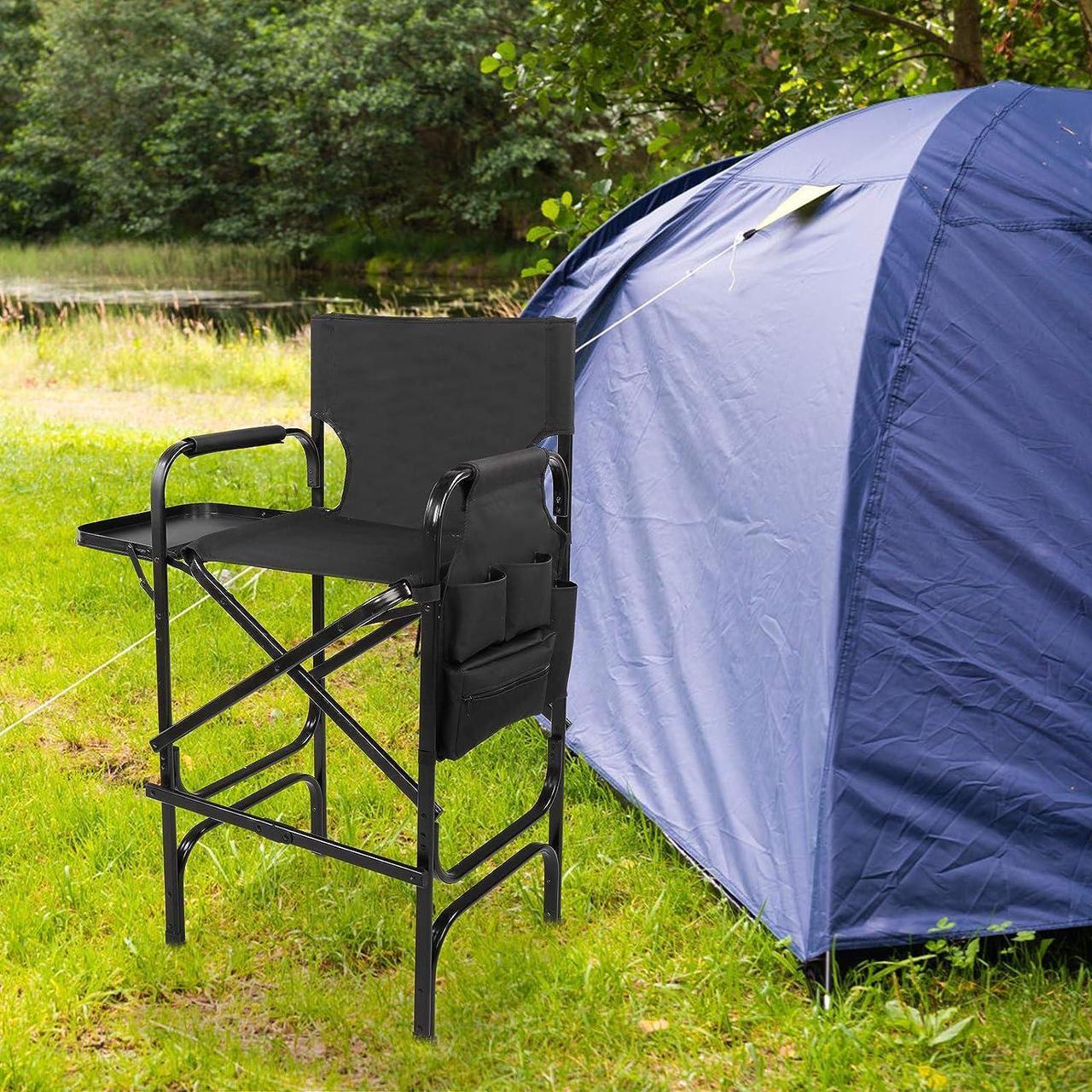 Alt view image 2 of 7 - OmySalon 31" Tall Directors Chair Black Folding with Side Table Storage Bag,Aluminum Frame 300 lbs Capacity, 33.8" L x 19.2" W x 45.6" H,Portable Makeup Artist Bar Height