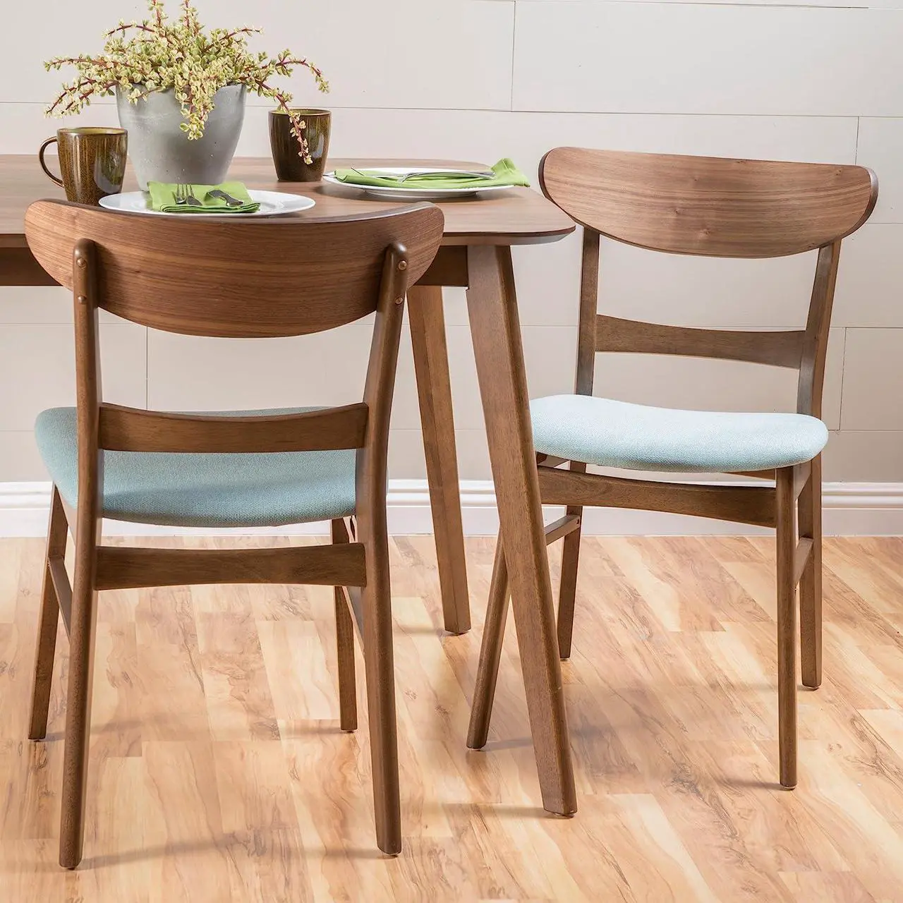 Main image of Christopher Knight Home Idalia Dining Chairs, 2-Pcs Set, Mint / Walnut Finish, Welcome to consult