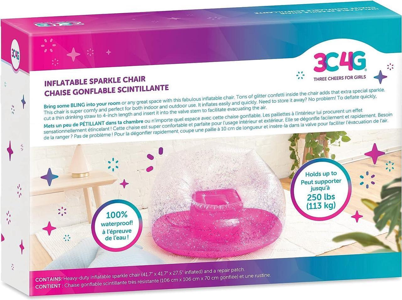 Alt view image 2 of 6 - Three Cheers for Girls by Make It Real - Pink Glitter Confetti Chairs - Inflatable Lounge Chair for Kids - Comfortable & Portable Blow Up Chair Perfect for Outdoors, Bedrooms, Game Room, Dorms & More!