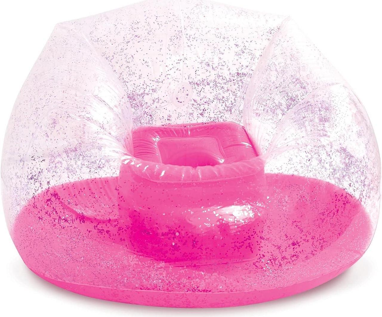 Alt view image 3 of 6 - Three Cheers for Girls by Make It Real - Pink Glitter Confetti Chairs - Inflatable Lounge Chair for Kids - Comfortable & Portable Blow Up Chair Perfect for Outdoors, Bedrooms, Game Room, Dorms & More!
