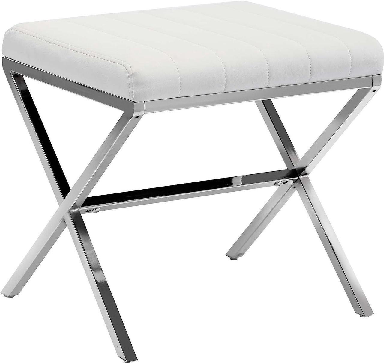 Alt view image 3 of 7 - Duhome Vanity Stool,Modern PU Leather Ottoman Stool Chair for Vanity,Vanity Bench with Metal X Legs, Rectangle Makeup Stool Padded Foot Rest Stool for Makeup Room, Living Room, Bathroom,White