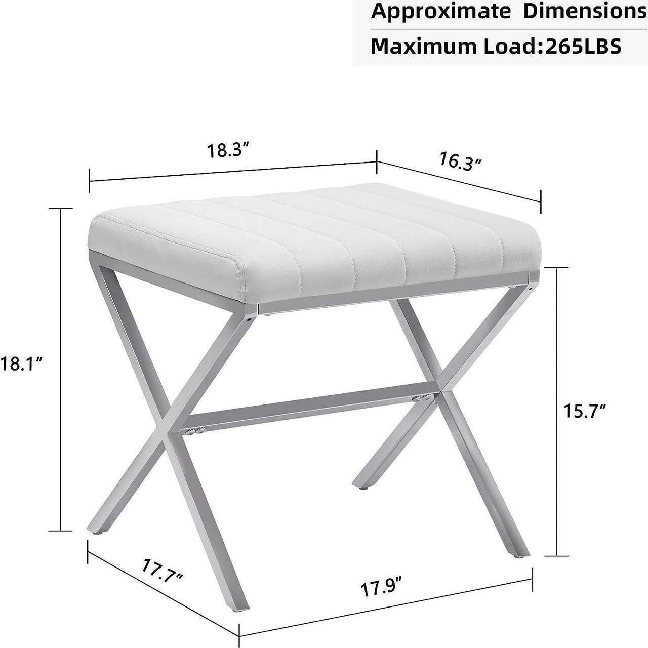 Alt view image 2 of 7 - Duhome Vanity Stool,Modern PU Leather Ottoman Stool Chair for Vanity,Vanity Bench with Metal X Legs, Rectangle Makeup Stool Padded Foot Rest Stool for Makeup Room, Living Room, Bathroom,White