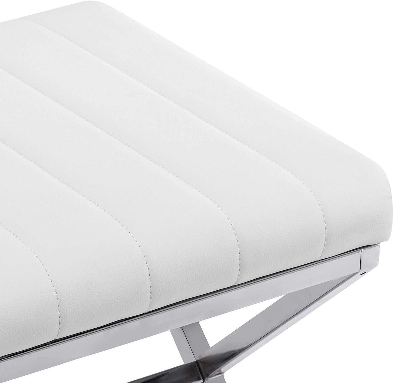 Alt view image 4 of 7 - Duhome Vanity Stool,Modern PU Leather Ottoman Stool Chair for Vanity,Vanity Bench with Metal X Legs, Rectangle Makeup Stool Padded Foot Rest Stool for Makeup Room, Living Room, Bathroom,White