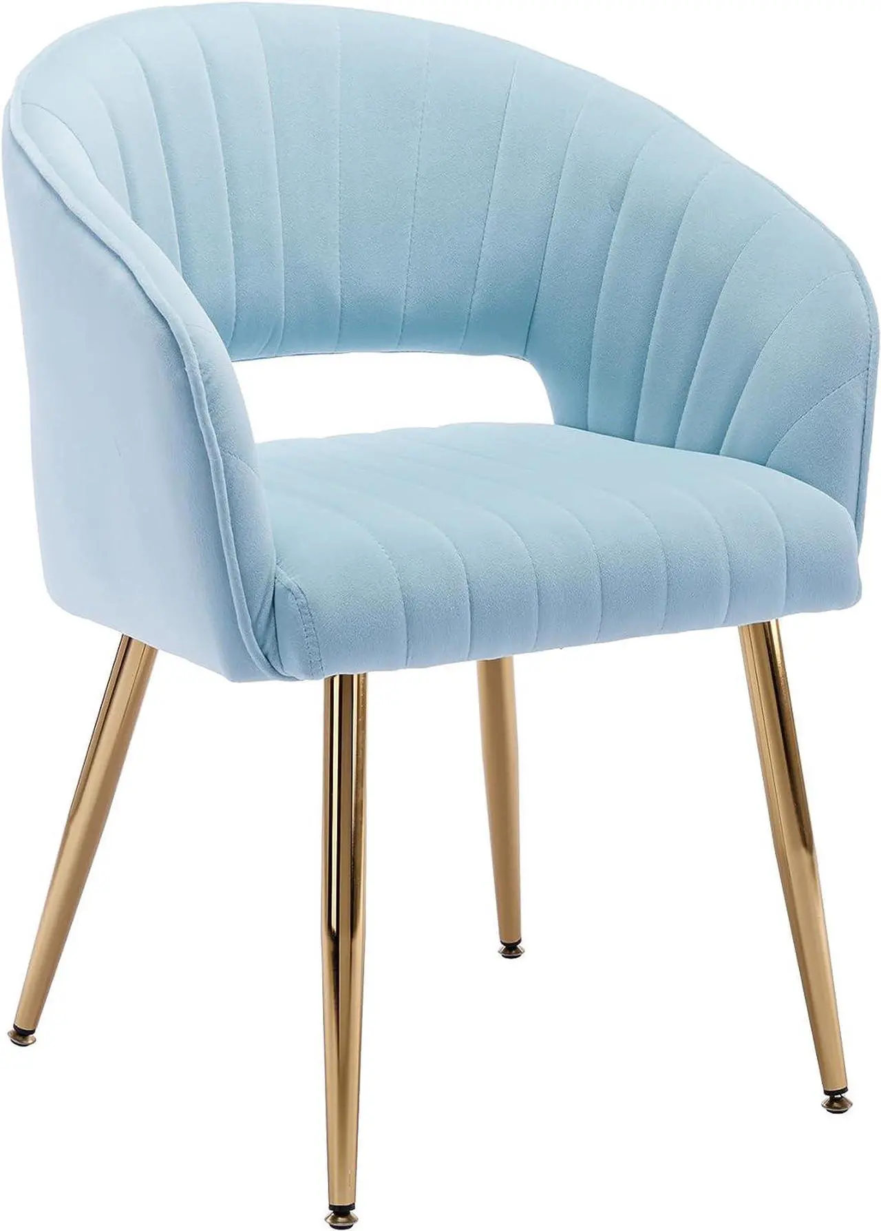 Main image of KCC Modern Velvet Desk Chair Accent Armchair Upholstered Tufted Chairs Dining Chairs, Tufted Vanity Chairs Side Chairs with Gold Metal Legs for Dinging Room Living Room Restaurant, 1 PC & Baby Blue