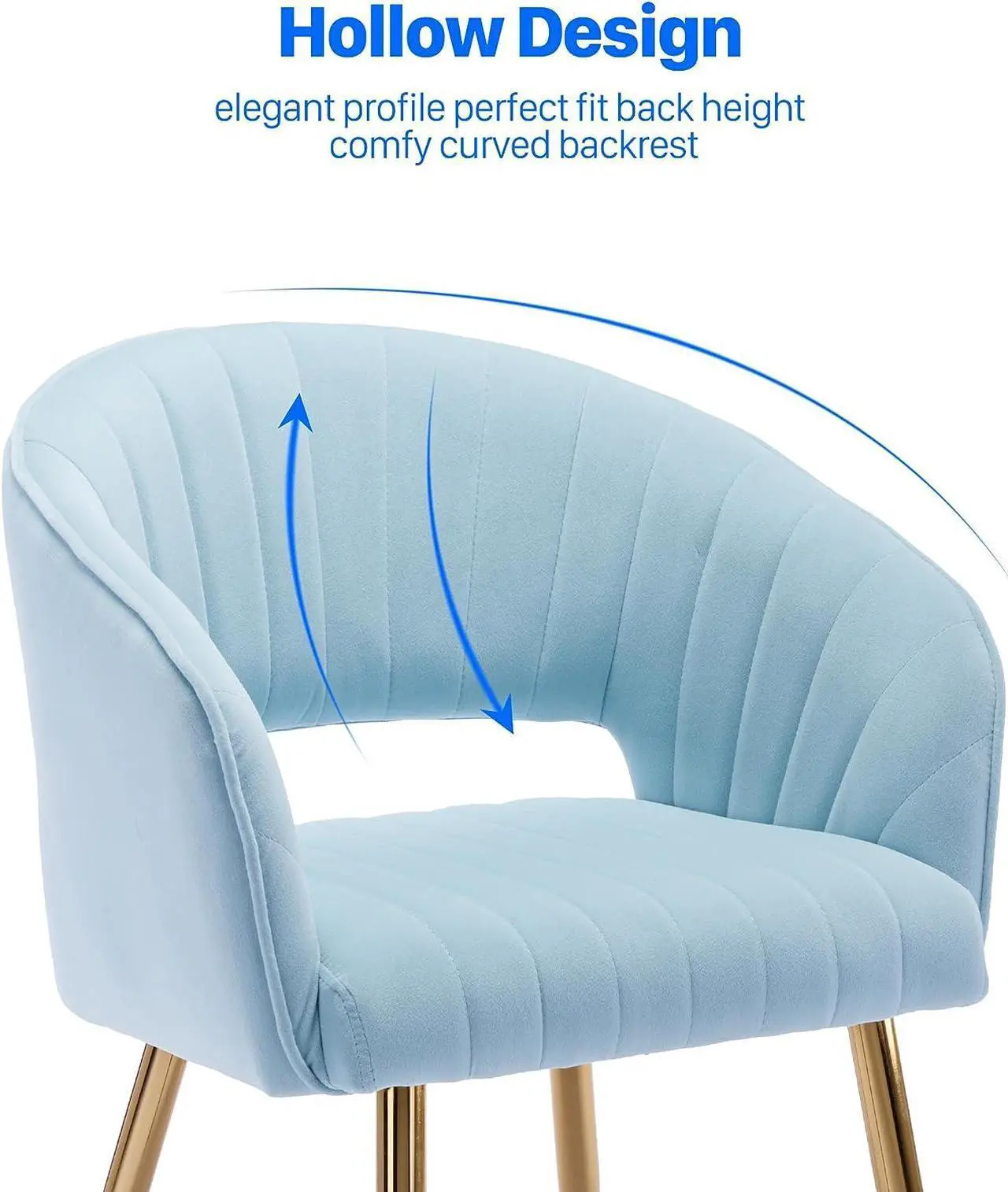 Alt view image 5 of 7 - KCC Modern Velvet Desk Chair Accent Armchair Upholstered Tufted Chairs Dining Chairs, Tufted Vanity Chairs Side Chairs with Gold Metal Legs for Dinging Room Living Room Restaurant, 1 PC & Baby Blue