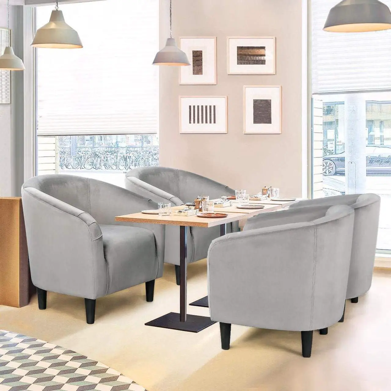Alt view image 3 of 7 - Topeakmart Velvet Club Chair Accent Arm Chair Upholstered Barrel Chair Grey, Welcome to consult