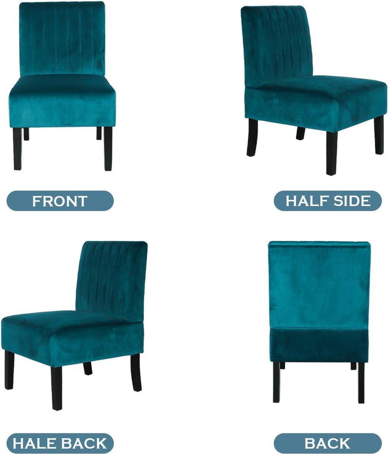 Alt view image 5 of 7 - STHOUYN Mordern Velvet Armless Accent Chair Sofa Decorative Slipper Chair Vanity Chair for Bedroom Desk, Corner Side Chair Living Room Furniture Blue