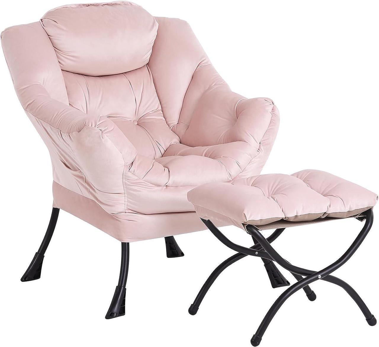 Main image of Furlide Lazy Chair with Ottoman, Modern Chair with Folding Footrest, Lounge Accent Chair, Comfortable Reading Chair, Oversized Armchairs for Bedroom, Study, Living Room, Courtyard (Pink)