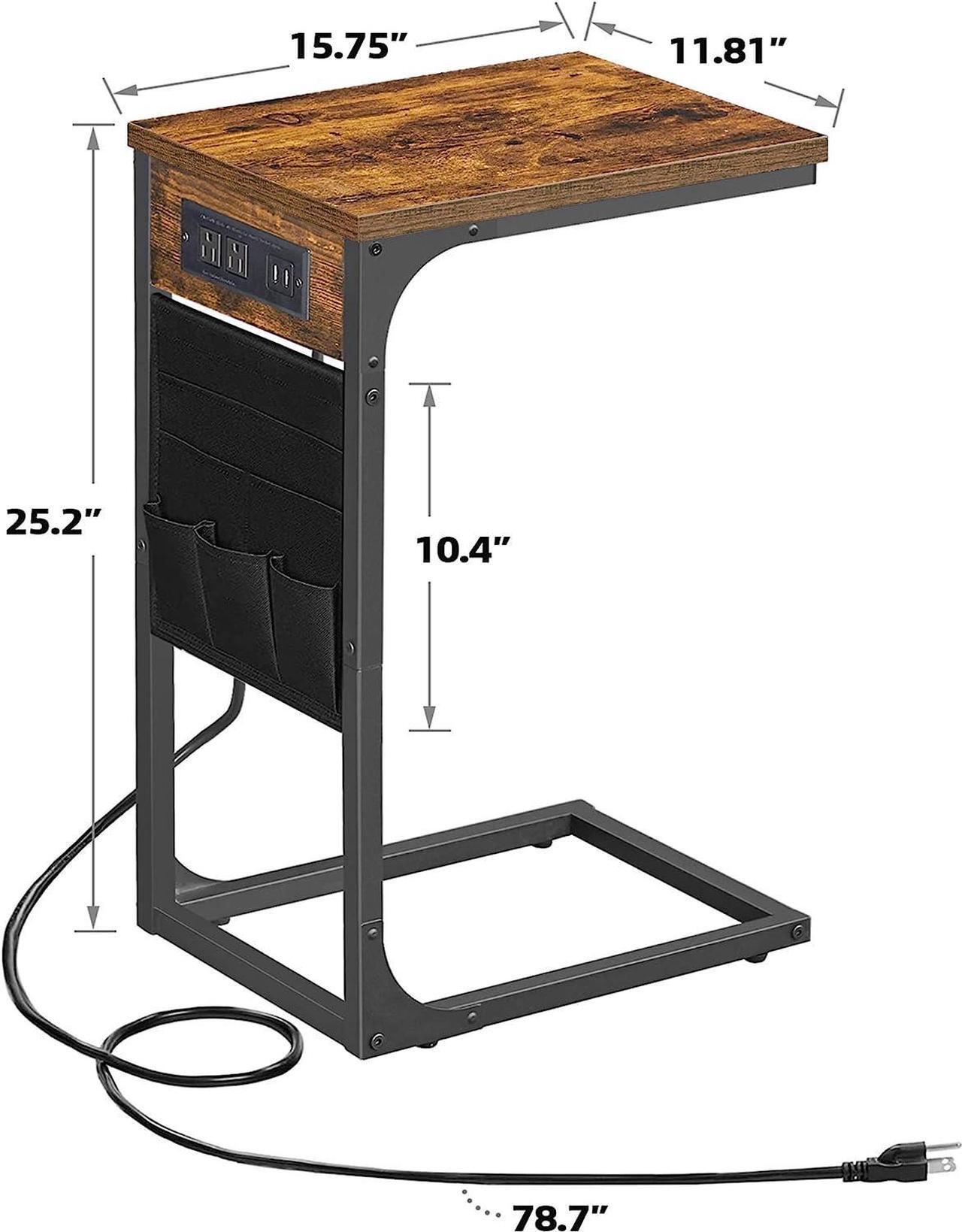 Alt view image 3 of 7 - Slim End Table with Charging Station, Side Table with 2 USB Ports and Outlets, C-Shaped Snack Table with Cloth Bag, TV Tray Table, Couch Table TB01BB024, Welcome to consult