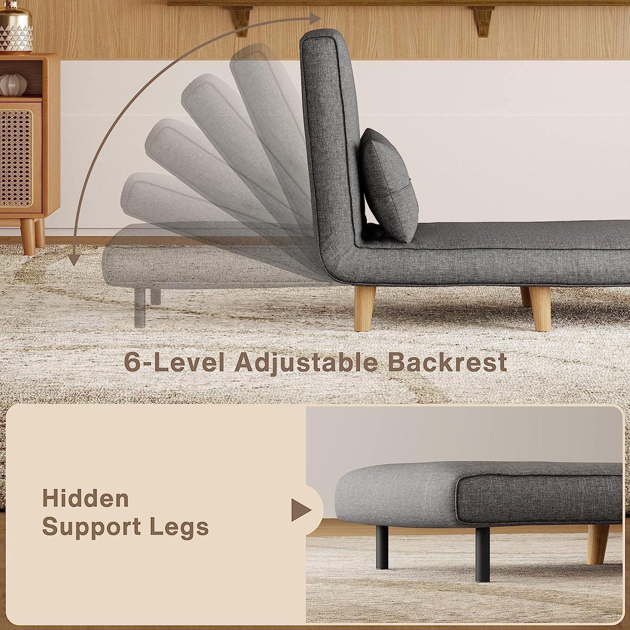 Alt view image 5 of 7 - Aiho 3 in 1 Sleeper Chair Bed, Convertible Chair Bed Futon Sofa Bed with Adjustable Backrest, Accent Chair for Apartment/Bedroom/Office, Dark Grey