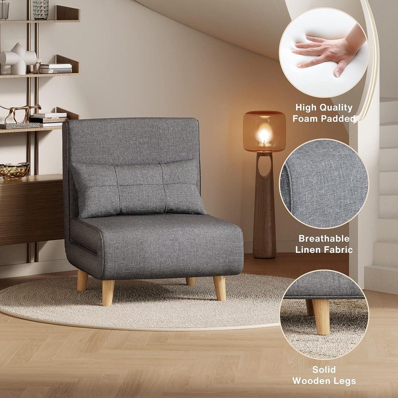 Alt view image 7 of 7 - Aiho 3 in 1 Sleeper Chair Bed, Convertible Chair Bed Futon Sofa Bed with Adjustable Backrest, Accent Chair for Apartment/Bedroom/Office, Dark Grey