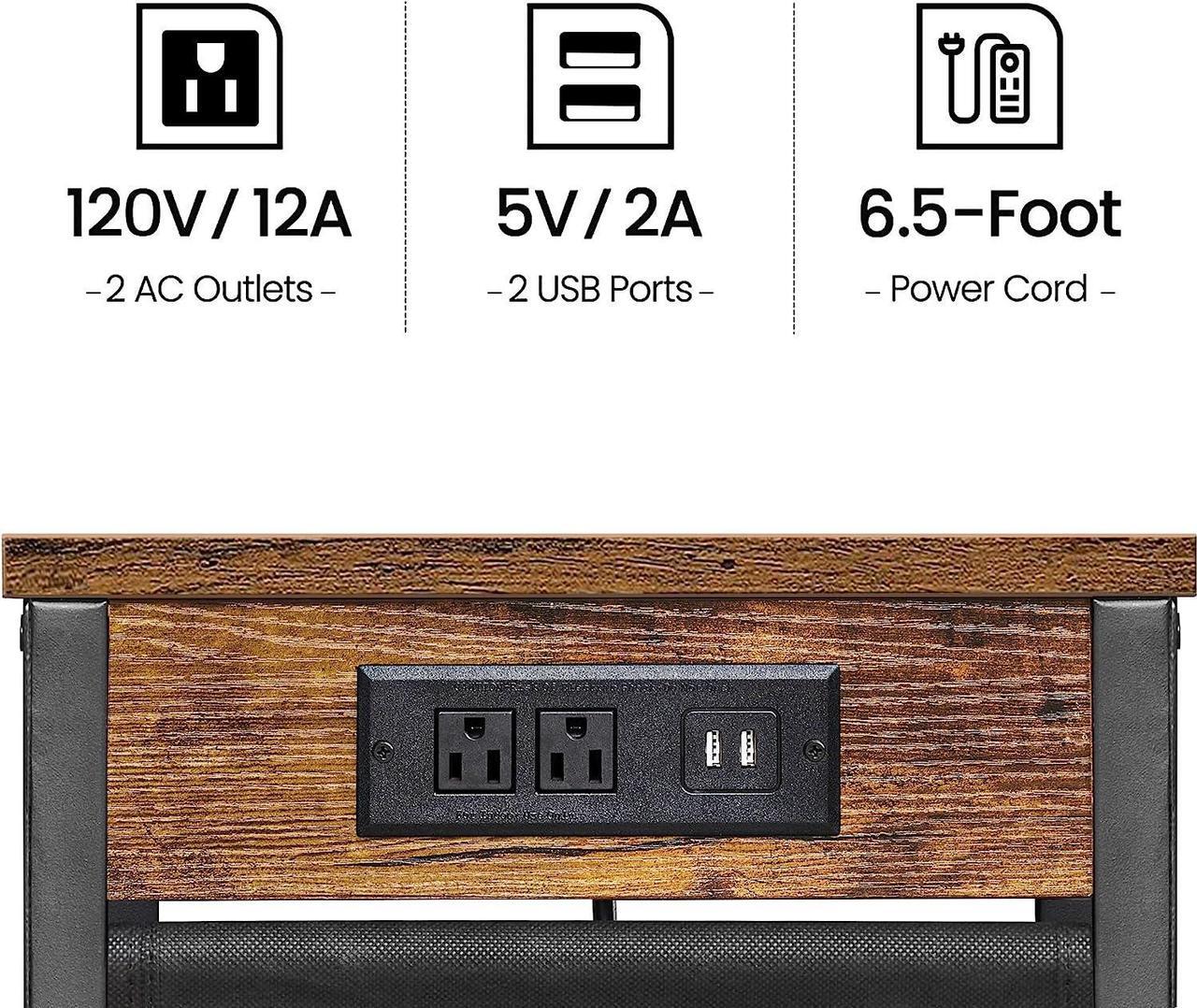 Alt view image 6 of 7 - Slim End Table with Charging Station, Side Table with 2 USB Ports and Outlets, C-Shaped Snack Table with Cloth Bag, TV Tray Table, Couch Table TB01BB024, Welcome to consult