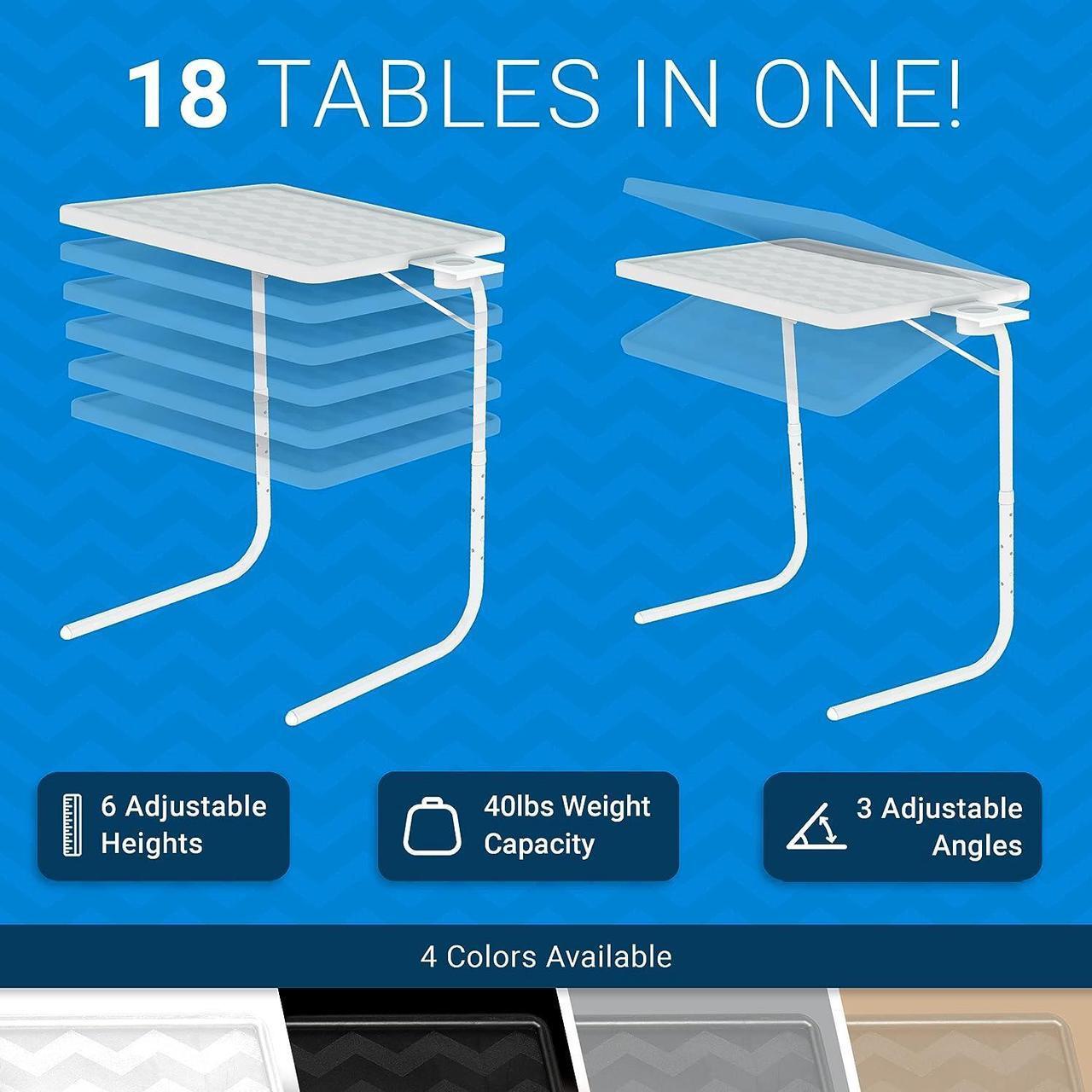 Alt view image 2 of 7 - Table Mate II TV Tray Table - Folding TV Dinner Table, Couch Table Trays for Eating Snack Food, Stowaway Laptop Stand, Portable Bed Dinner Tray - Adjustable TV Table with 3 Angles, Cup Holder, Black