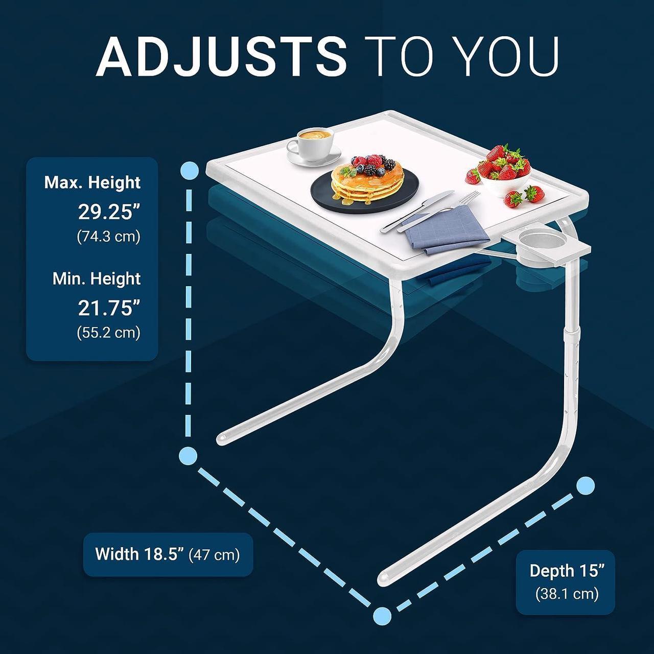 Alt view image 3 of 7 - Table Mate II TV Tray Table - Folding TV Dinner Table, Couch Table Trays for Eating Snack Food, Stowaway Laptop Stand, Portable Bed Dinner Tray - Adjustable TV Table with 3 Angles, Cup Holder, Black