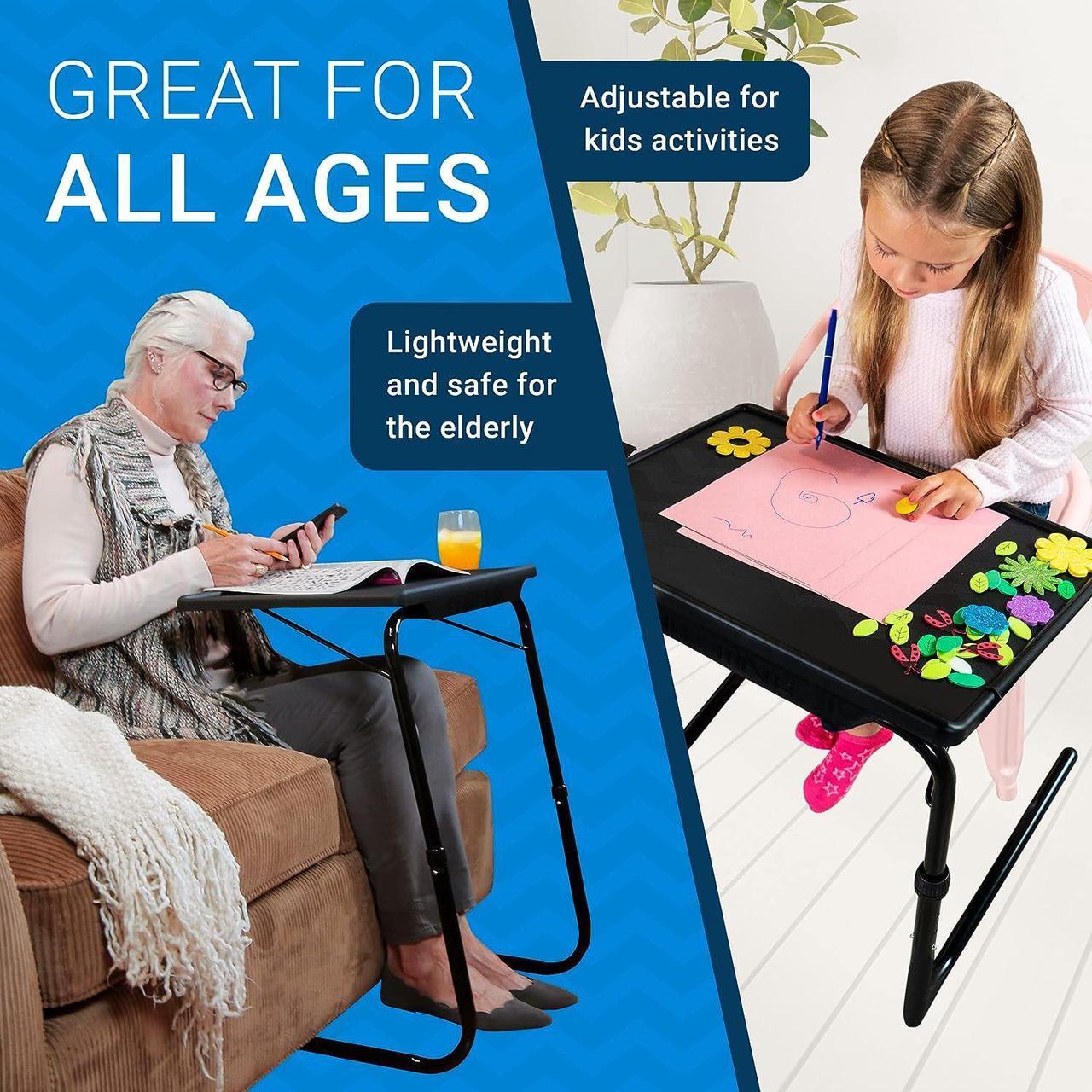 Alt view image 5 of 7 - Table Mate II TV Tray Table - Folding TV Dinner Table, Couch Table Trays for Eating Snack Food, Stowaway Laptop Stand, Portable Bed Dinner Tray - Adjustable TV Table with 3 Angles, Cup Holder, Black