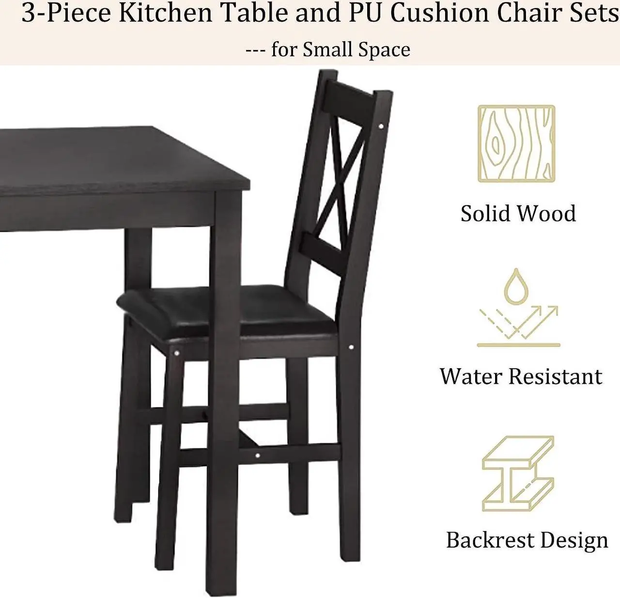 Alt view image 2 of 7 - Hudada Kitchen Table Set 3 Piece Dining Table Set Sturdy Wooden Square Table and Chair Breakfast Table Set for 2 Person, Small Dining Room Table Set for Restaurant Home Kitchen Living Room, Brown