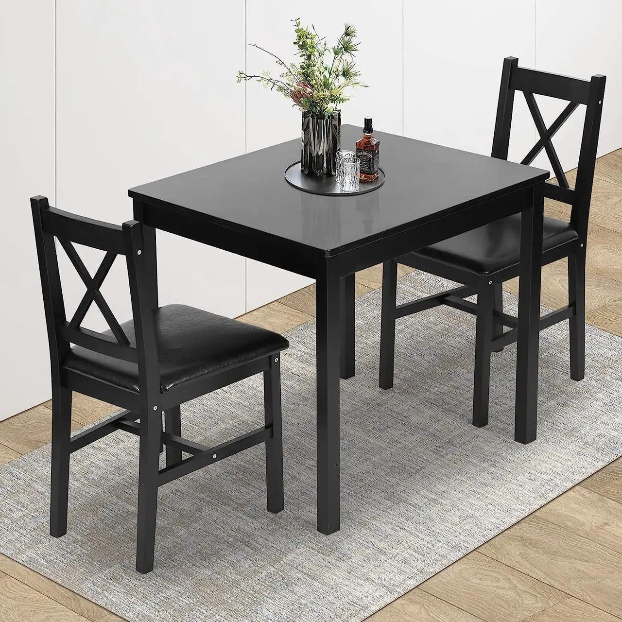 Main image of Hudada Kitchen Table Set 3 Piece Dining Table Set Sturdy Wooden Square Table and Chair Breakfast Table Set for 2 Person, Small Dining Room Table Set for Restaurant Home Kitchen Living Room, Brown