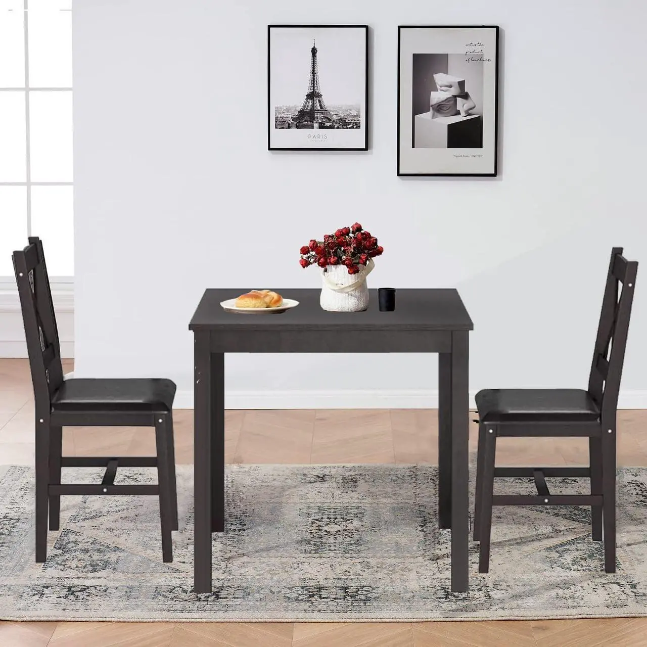 Alt view image 3 of 7 - Hudada Kitchen Table Set 3 Piece Dining Table Set Sturdy Wooden Square Table and Chair Breakfast Table Set for 2 Person, Small Dining Room Table Set for Restaurant Home Kitchen Living Room, Brown