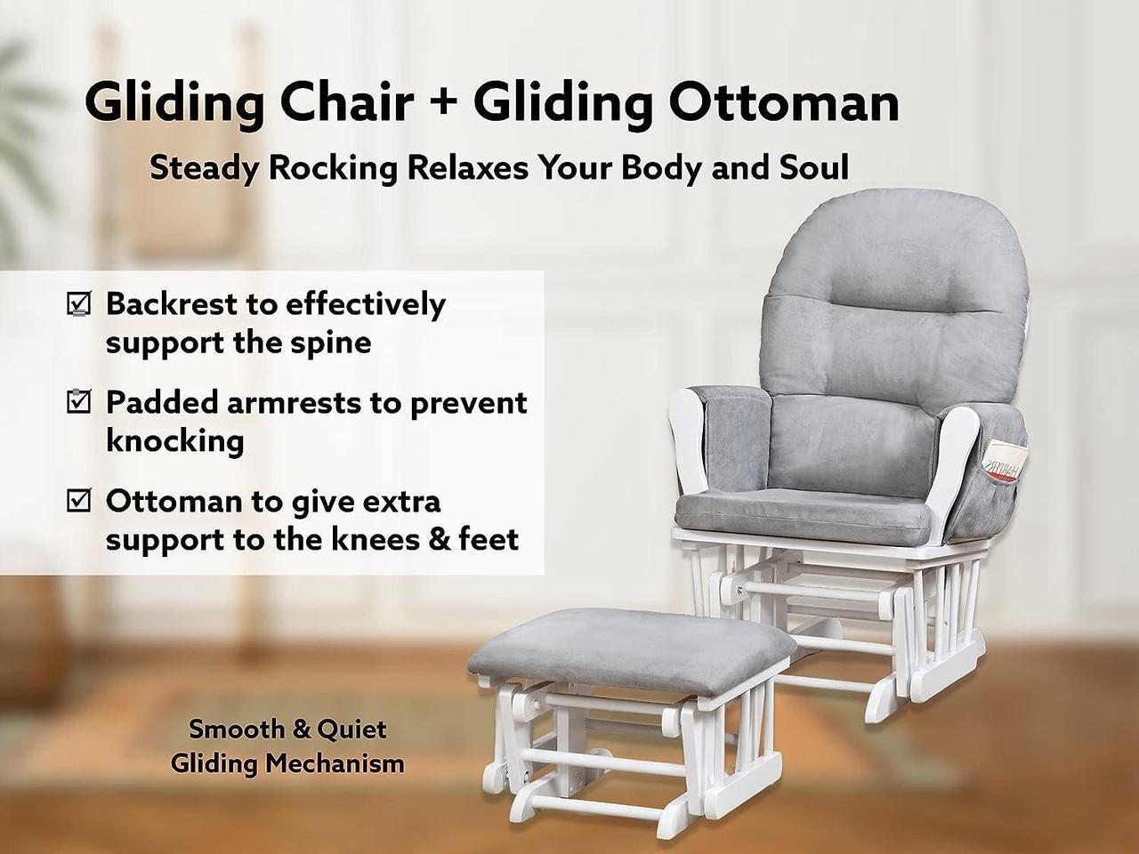 Alt view image 4 of 7 - Brisbane Nursery Glider & Ottoman Sets, Glider Recliner Nursery Rocking Chair, Nursery Glider Rocker with Ottoman, Reclining Gliders & Chairs for Breastfeeding, Maternity, Napping - White/Gray