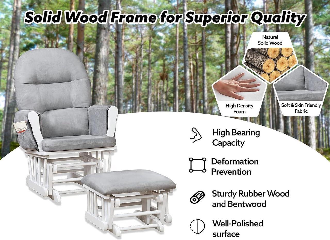 Alt view image 5 of 7 - Brisbane Nursery Glider & Ottoman Sets, Glider Recliner Nursery Rocking Chair, Nursery Glider Rocker with Ottoman, Reclining Gliders & Chairs for Breastfeeding, Maternity, Napping - White/Gray