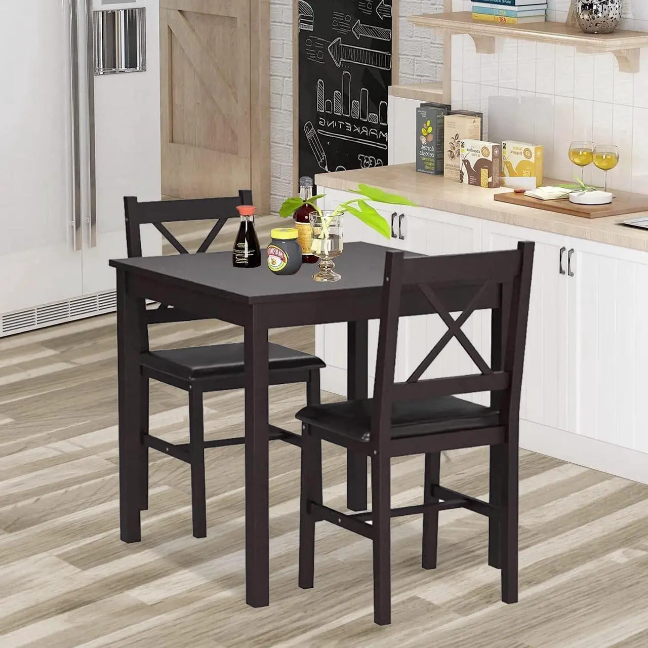 Alt view image 5 of 7 - Hudada Kitchen Table Set 3 Piece Dining Table Set Sturdy Wooden Square Table and Chair Breakfast Table Set for 2 Person, Small Dining Room Table Set for Restaurant Home Kitchen Living Room, Brown