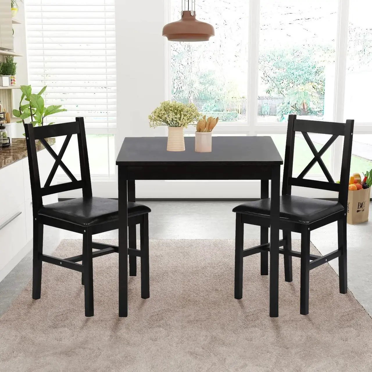 Alt view image 6 of 7 - Hudada Kitchen Table Set 3 Piece Dining Table Set Sturdy Wooden Square Table and Chair Breakfast Table Set for 2 Person, Small Dining Room Table Set for Restaurant Home Kitchen Living Room, Brown
