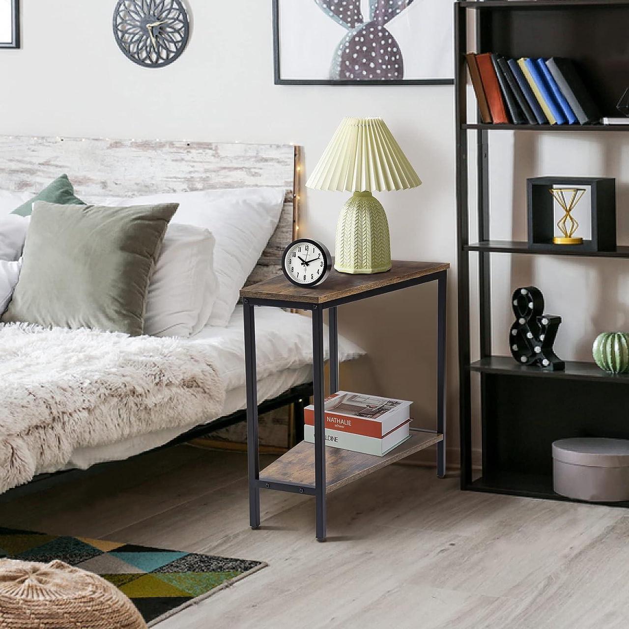 Alt view image 6 of 7 - Wedge End Table - Narrow Triangle End Table - Recliner Table with Storage - Corner Tables for Living Room - Chair Side Tables for Small Spaces - Rectangle Magazine Rack Table - Tall Slim Side Table