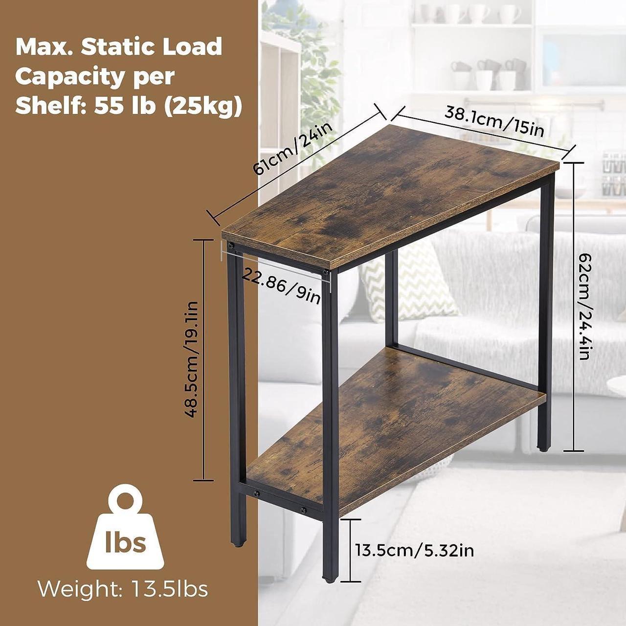 Alt view image 3 of 7 - Wedge End Table - Narrow Triangle End Table - Recliner Table with Storage - Corner Tables for Living Room - Chair Side Tables for Small Spaces - Rectangle Magazine Rack Table - Tall Slim Side Table