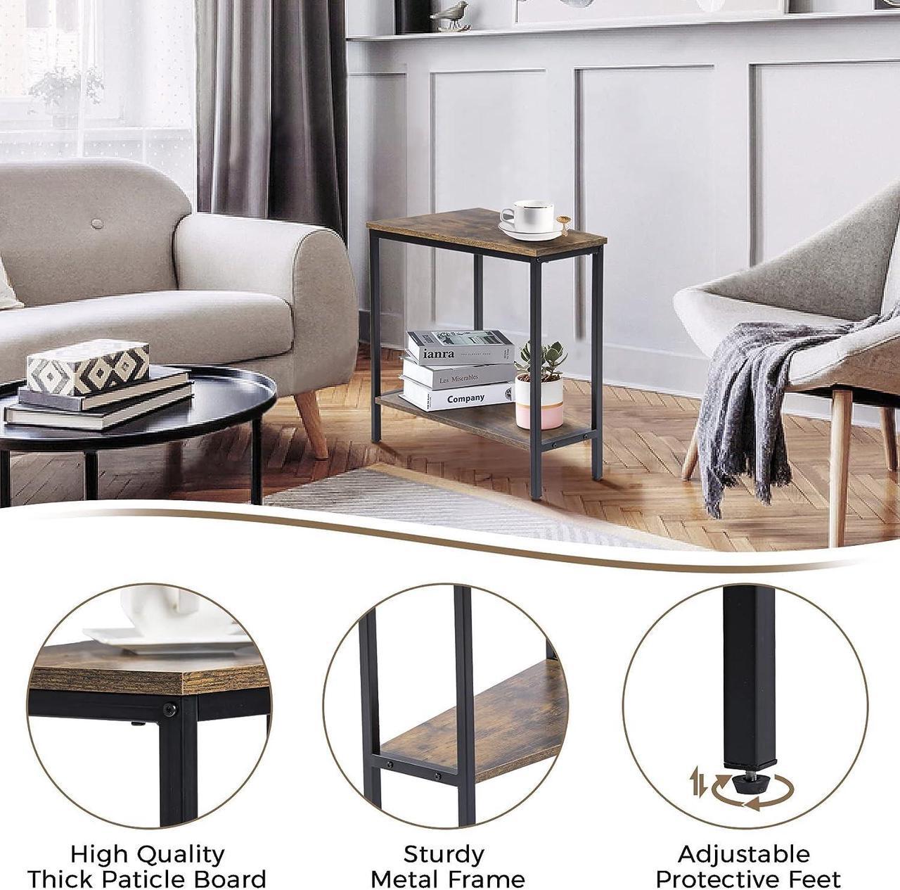 Alt view image 4 of 7 - Wedge End Table - Narrow Triangle End Table - Recliner Table with Storage - Corner Tables for Living Room - Chair Side Tables for Small Spaces - Rectangle Magazine Rack Table - Tall Slim Side Table