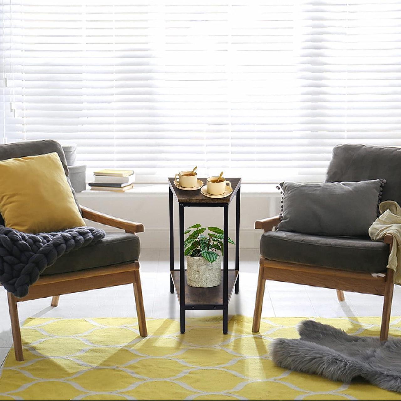 Alt view image 7 of 7 - Wedge End Table - Narrow Triangle End Table - Recliner Table with Storage - Corner Tables for Living Room - Chair Side Tables for Small Spaces - Rectangle Magazine Rack Table - Tall Slim Side Table