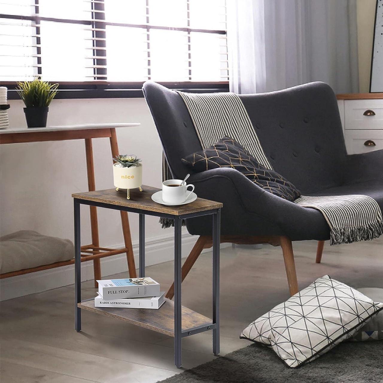 Alt view image 2 of 7 - Wedge End Table - Narrow Triangle End Table - Recliner Table with Storage - Corner Tables for Living Room - Chair Side Tables for Small Spaces - Rectangle Magazine Rack Table - Tall Slim Side Table