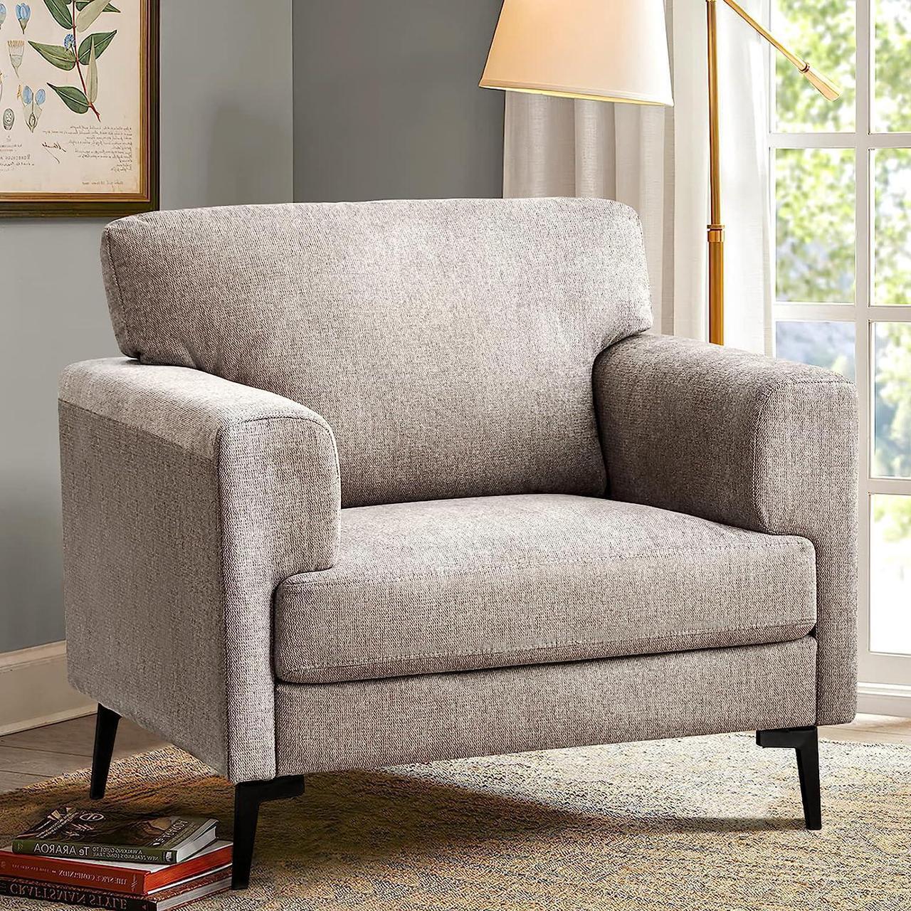 Main image of CDCASA Accent Chair, Linen Fabric Oversized Mid Century Modern Chair Set of 1, Comfy Upholstered Armchair Reading Accent Chairs Sofa Chairs for Bedroom Living Room, Light Brown