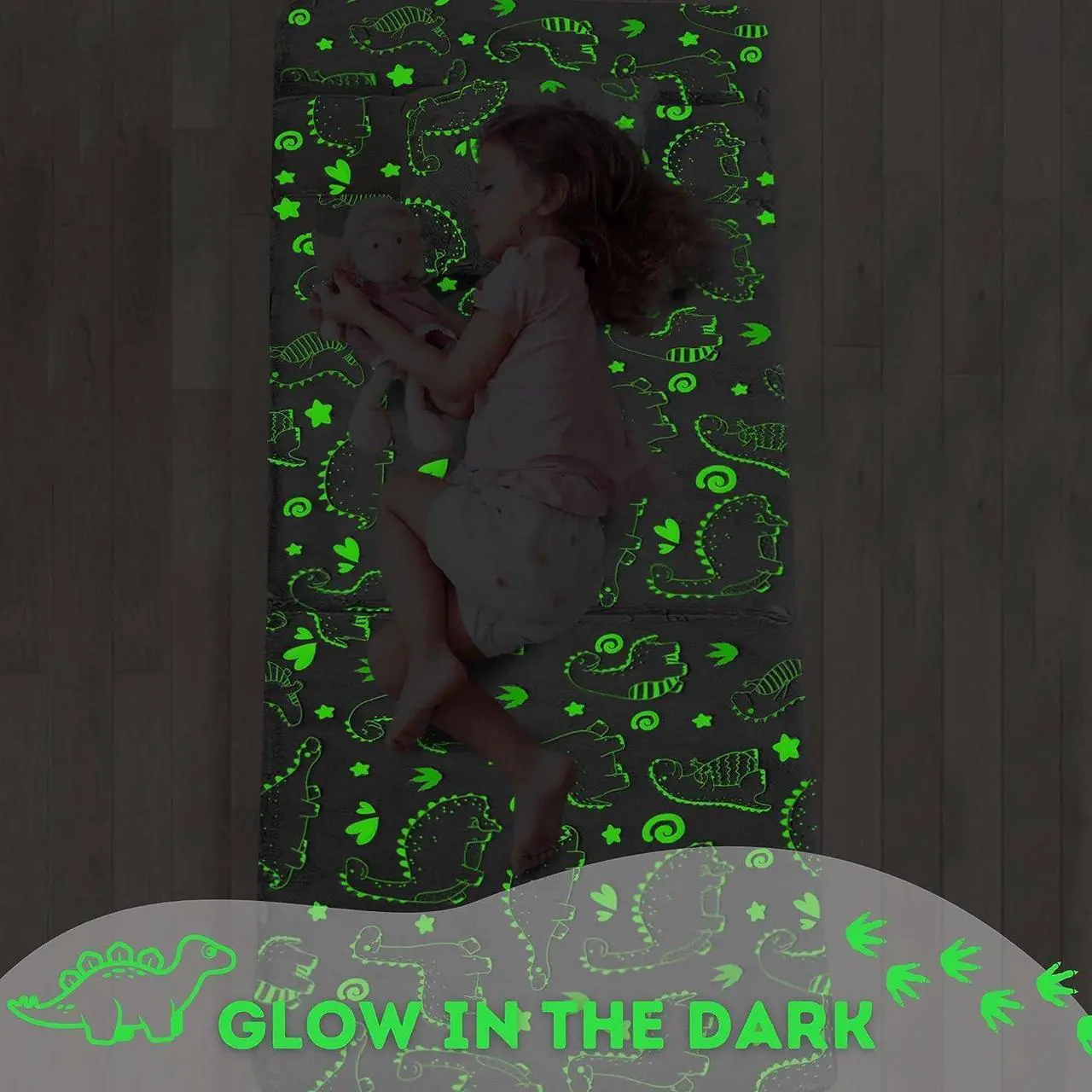 Alt view image 4 of 7 - MeMoreCool Kids Floor Mattress Glow in The Dark, Convertible Sofa Couch, Folding Futon Chair Bed Sleeper for Baby Playroom (Glowing Dinosaur)