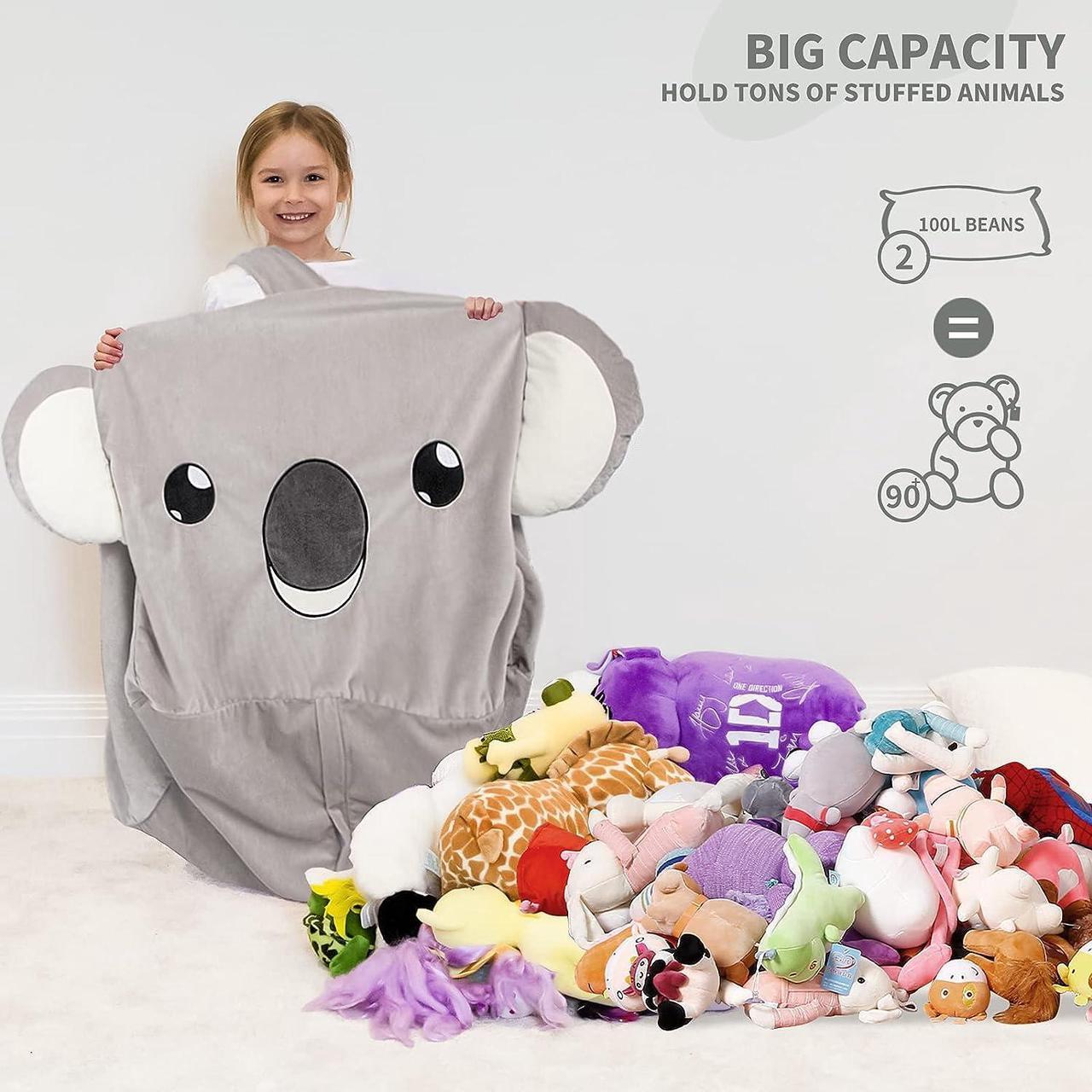 Alt view image 3 of 5 - Aubliss Unicorn Stuffed Animal Storage Bean Bag Chair for Kids, Velvet Extra Soft Beanbag Chairs Cover, X-Large Stuffable Zipper Bean Bag for Organizing Plush Toys Girls Bedroom Decor, Koala