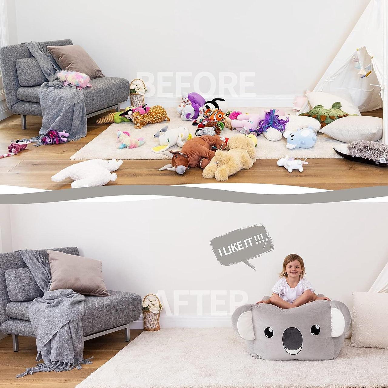 Alt view image 2 of 5 - Aubliss Unicorn Stuffed Animal Storage Bean Bag Chair for Kids, Velvet Extra Soft Beanbag Chairs Cover, X-Large Stuffable Zipper Bean Bag for Organizing Plush Toys Girls Bedroom Decor, Koala