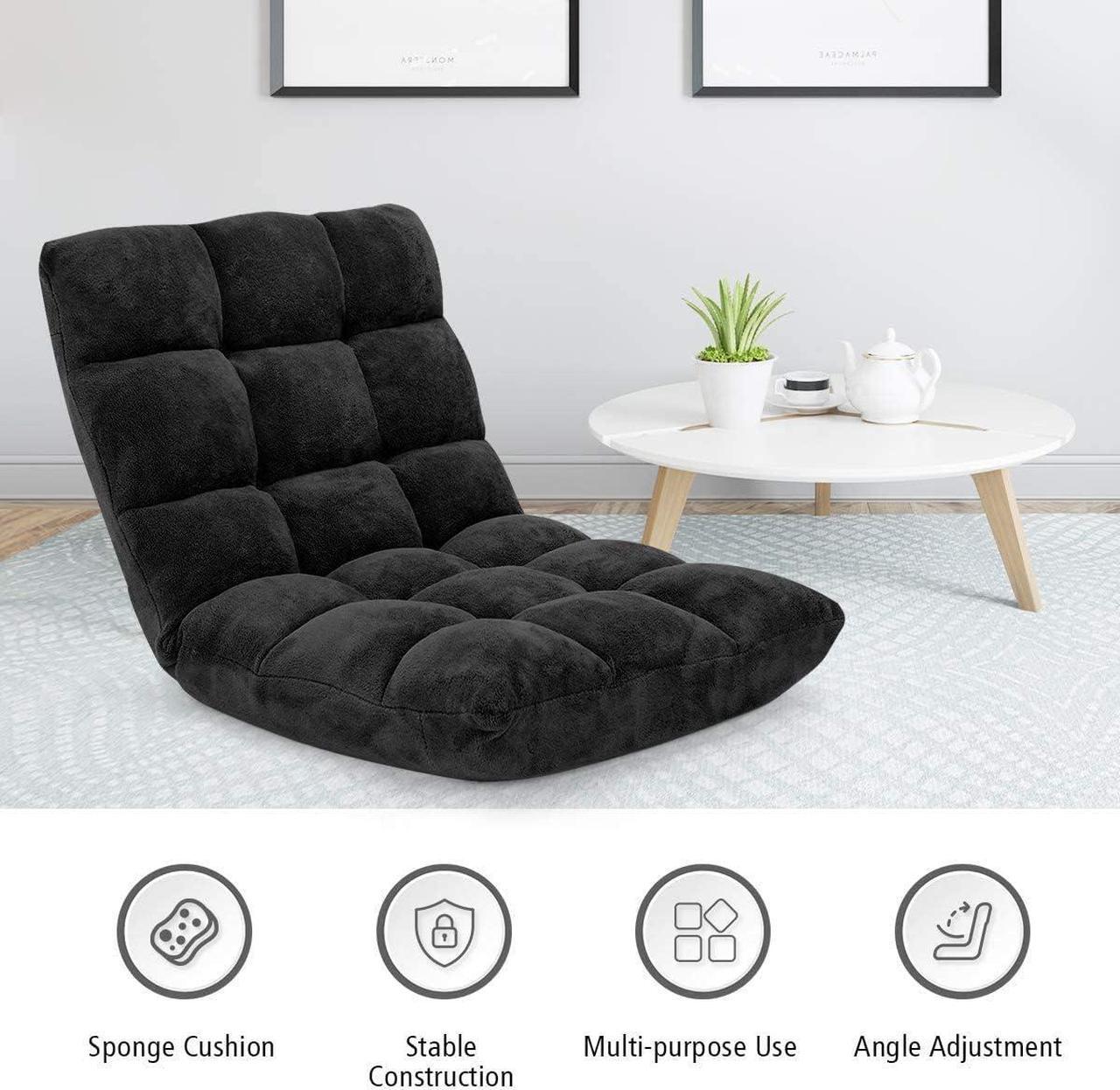 Alt view image 7 of 7 - BestComfort Adjustable 14-Position Memory Foam Floor Chair, Folding Gaming Sofa Chair with Back Support, Chaise Lounge Sleeper Bed Couch Recliner for Reading Gaming Meditating, Fully Assembled (Black)
