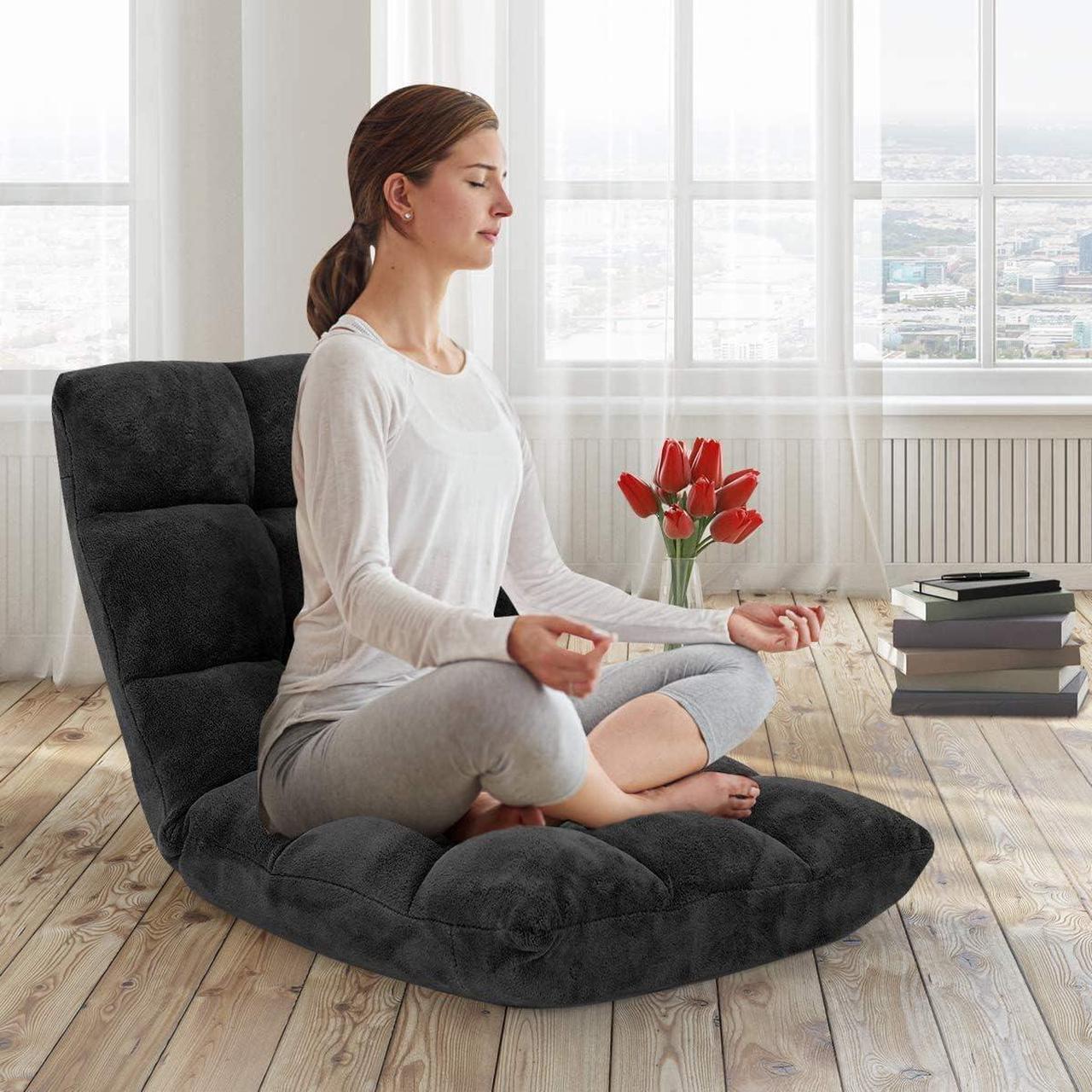 Alt view image 6 of 7 - BestComfort Adjustable 14-Position Memory Foam Floor Chair, Folding Gaming Sofa Chair with Back Support, Chaise Lounge Sleeper Bed Couch Recliner for Reading Gaming Meditating, Fully Assembled (Black)