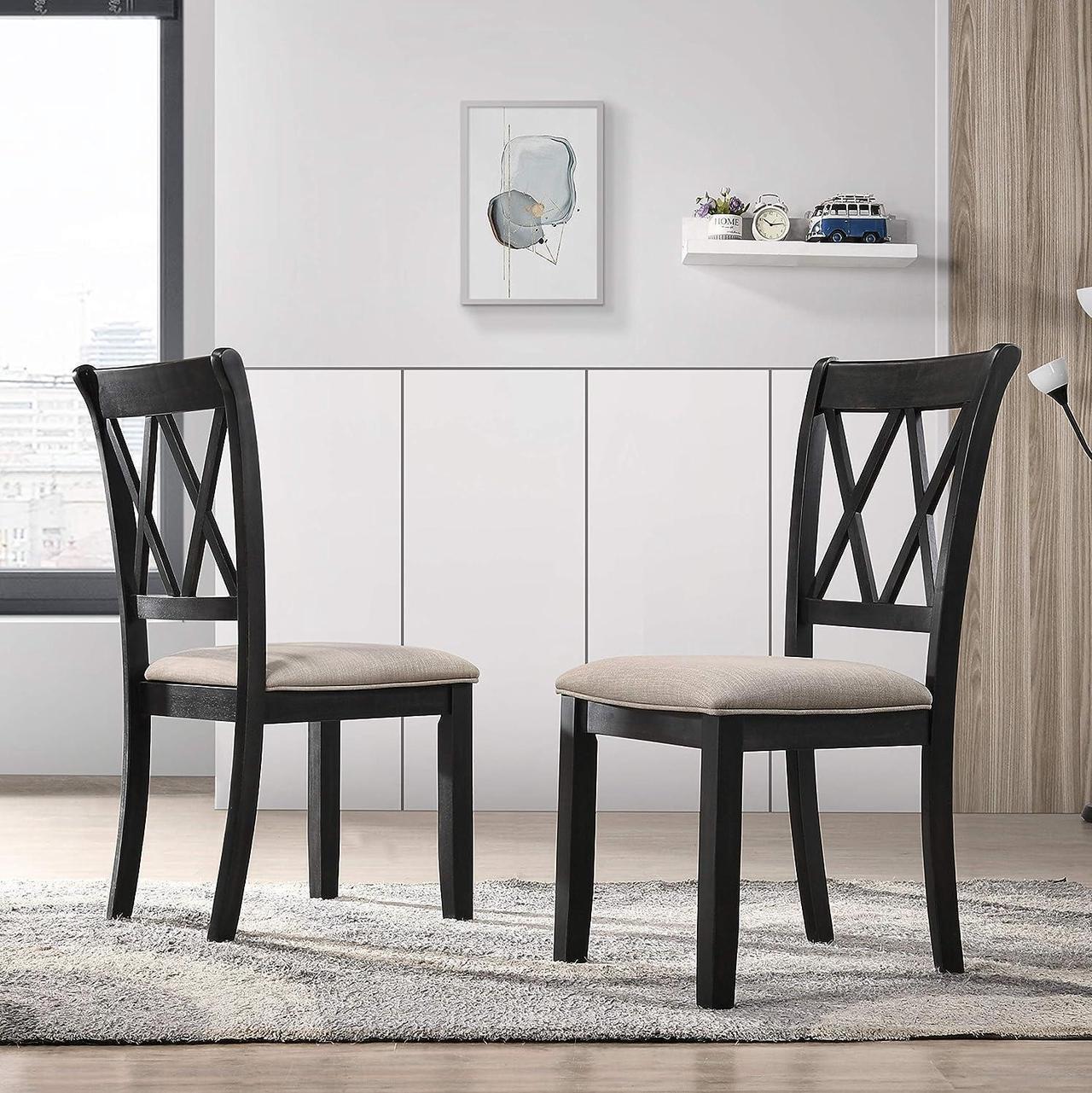 Roundhill Furniture Windvale Fabric Upholstered Dining Chair, Set of 2, Black