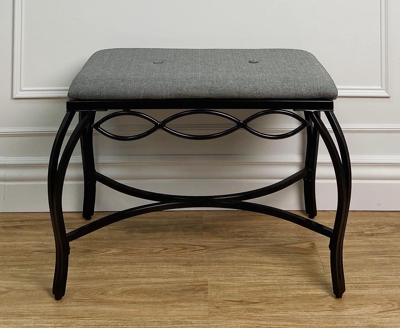 Alt view image 2 of 7 - Mango Steam Heather Gray Shoe Bench - Vanity Seat for Makeup Room, Dressing Stool, Entryway Bench - Powder Coated, Upholstered, Space Saving, Welcome to consult