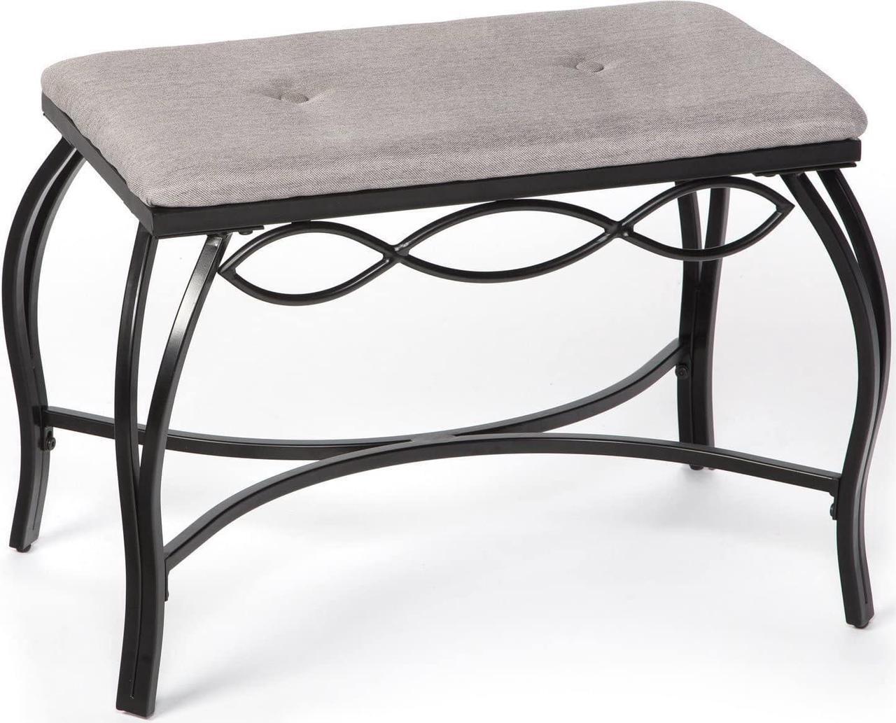 Alt view image 4 of 7 - Mango Steam Heather Gray Shoe Bench - Vanity Seat for Makeup Room, Dressing Stool, Entryway Bench - Powder Coated, Upholstered, Space Saving, Welcome to consult