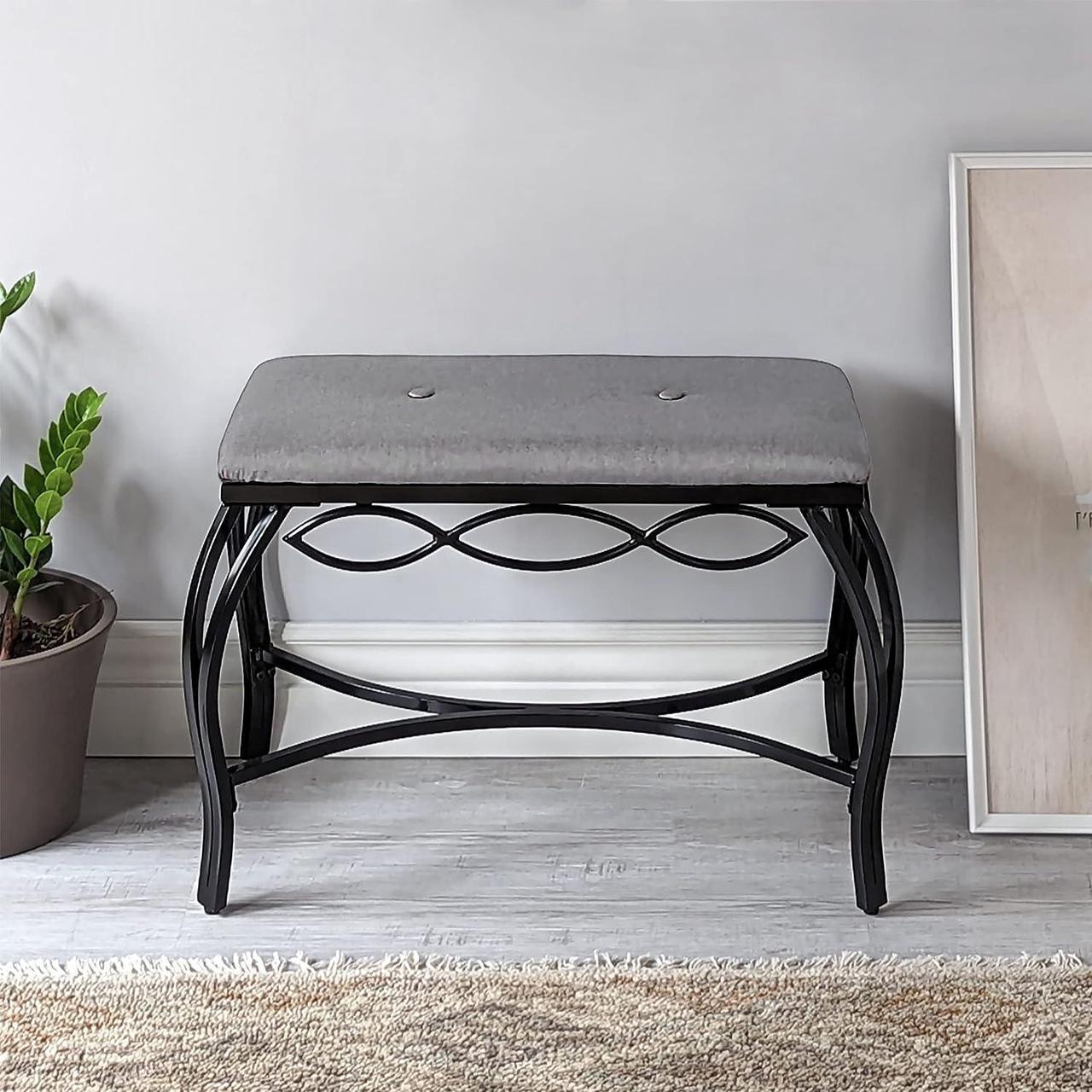 Alt view image 6 of 7 - Mango Steam Heather Gray Shoe Bench - Vanity Seat for Makeup Room, Dressing Stool, Entryway Bench - Powder Coated, Upholstered, Space Saving, Welcome to consult