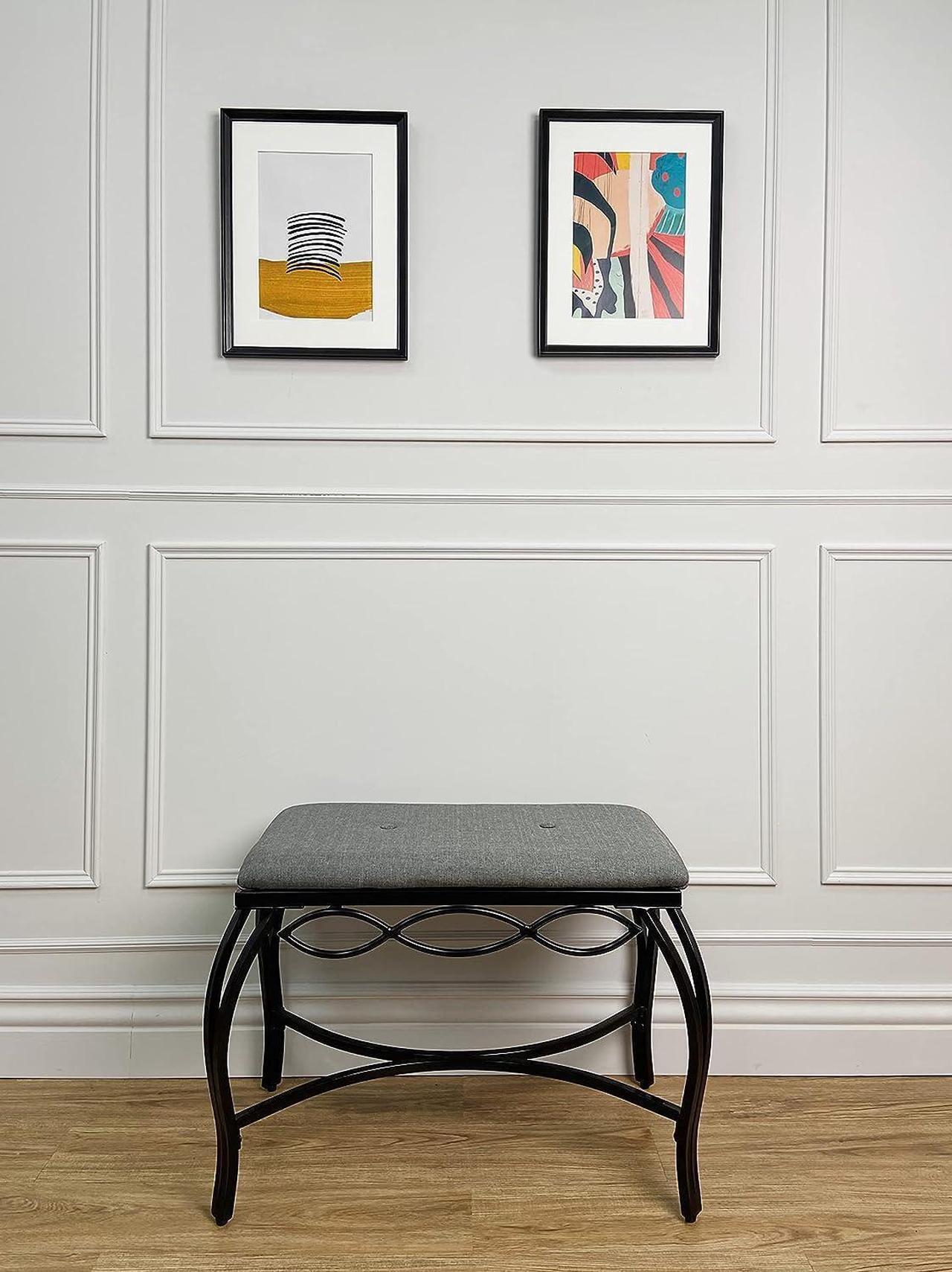 Alt view image 5 of 7 - Mango Steam Heather Gray Shoe Bench - Vanity Seat for Makeup Room, Dressing Stool, Entryway Bench - Powder Coated, Upholstered, Space Saving, Welcome to consult