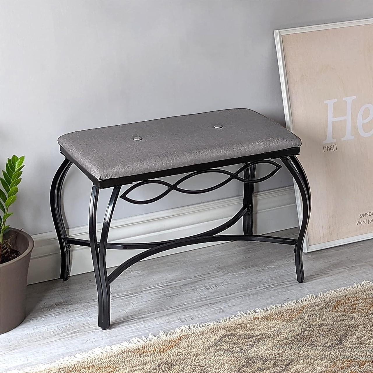 Alt view image 7 of 7 - Mango Steam Heather Gray Shoe Bench - Vanity Seat for Makeup Room, Dressing Stool, Entryway Bench - Powder Coated, Upholstered, Space Saving, Welcome to consult