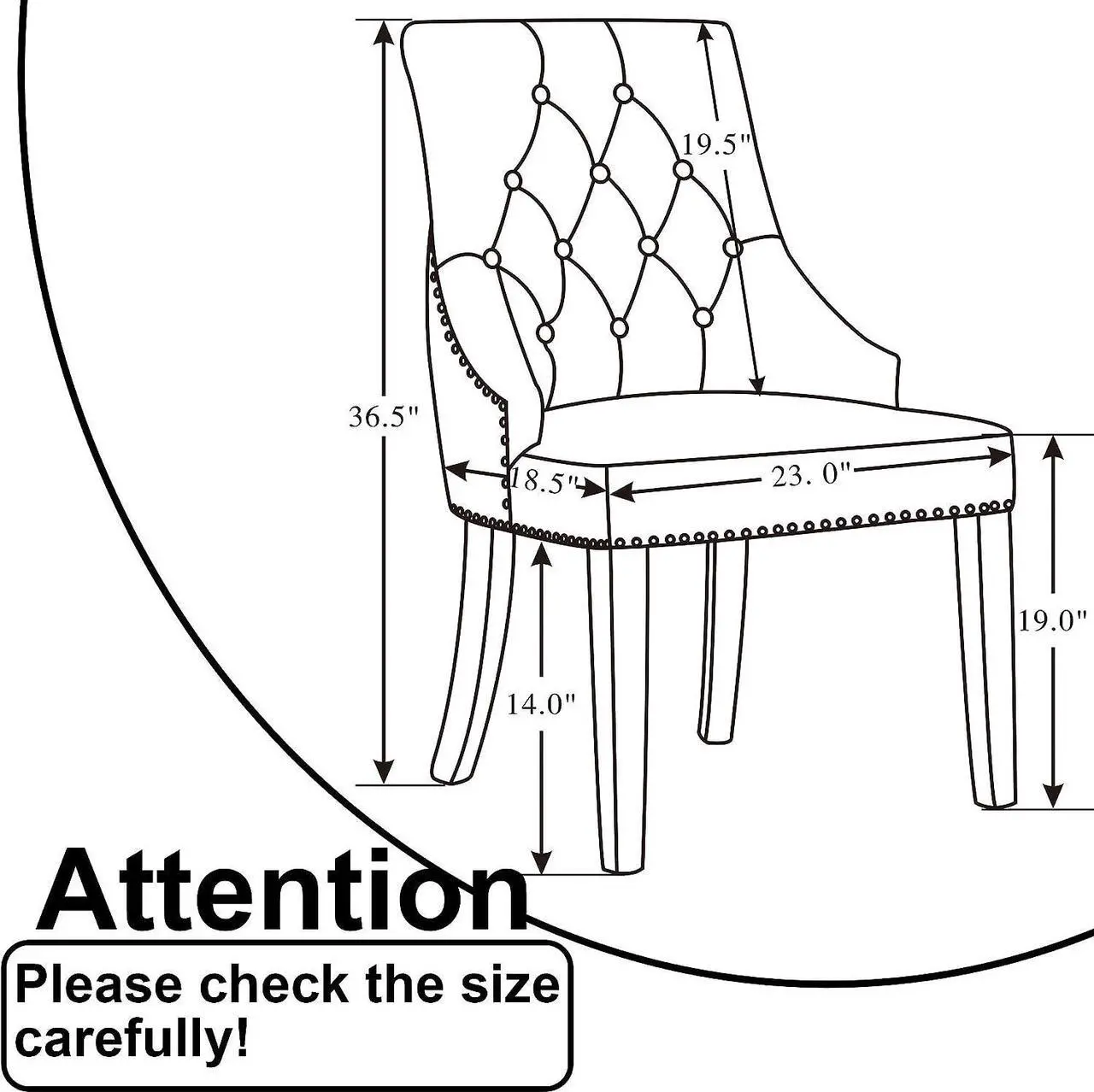 Alt view image 5 of 6 - DAGONHIL Fabric Dining Chairs Set of 2 Tufted Dining Room Chairs Upholstered Kitchen Chairs, Accent Chairs with Black Solid Wood Legs, Nailed Trim (Beige), Welcome to consult