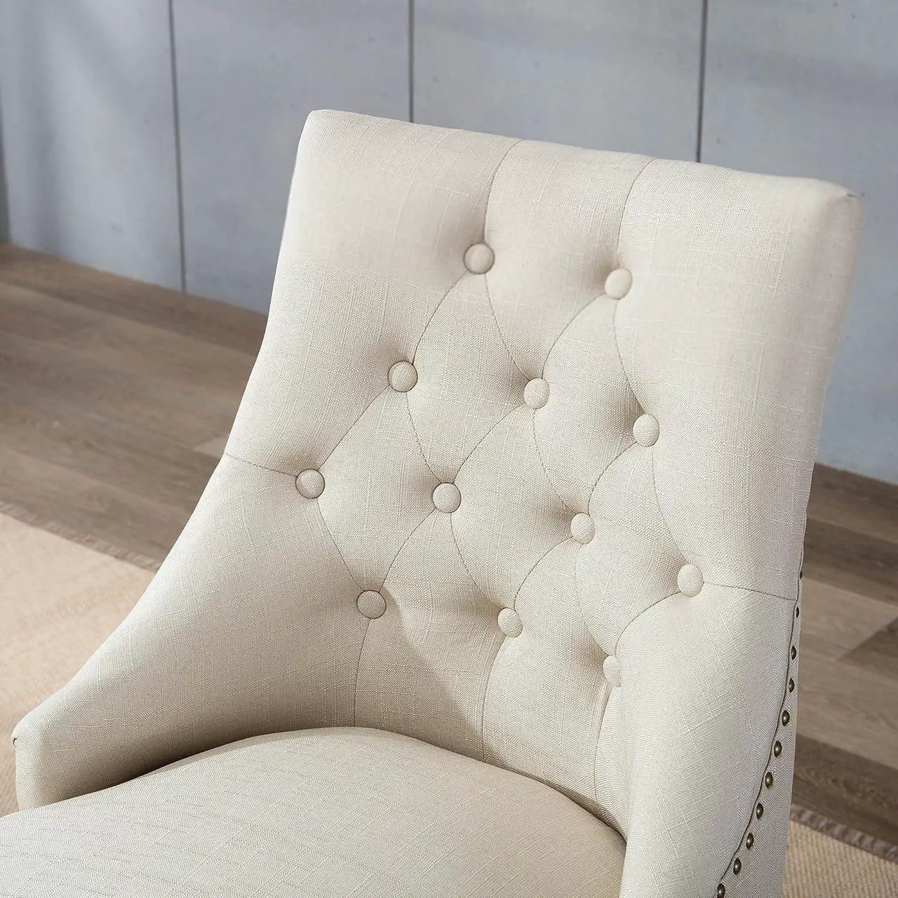 Alt view image 4 of 6 - DAGONHIL Fabric Dining Chairs Set of 2 Tufted Dining Room Chairs Upholstered Kitchen Chairs, Accent Chairs with Black Solid Wood Legs, Nailed Trim (Beige), Welcome to consult