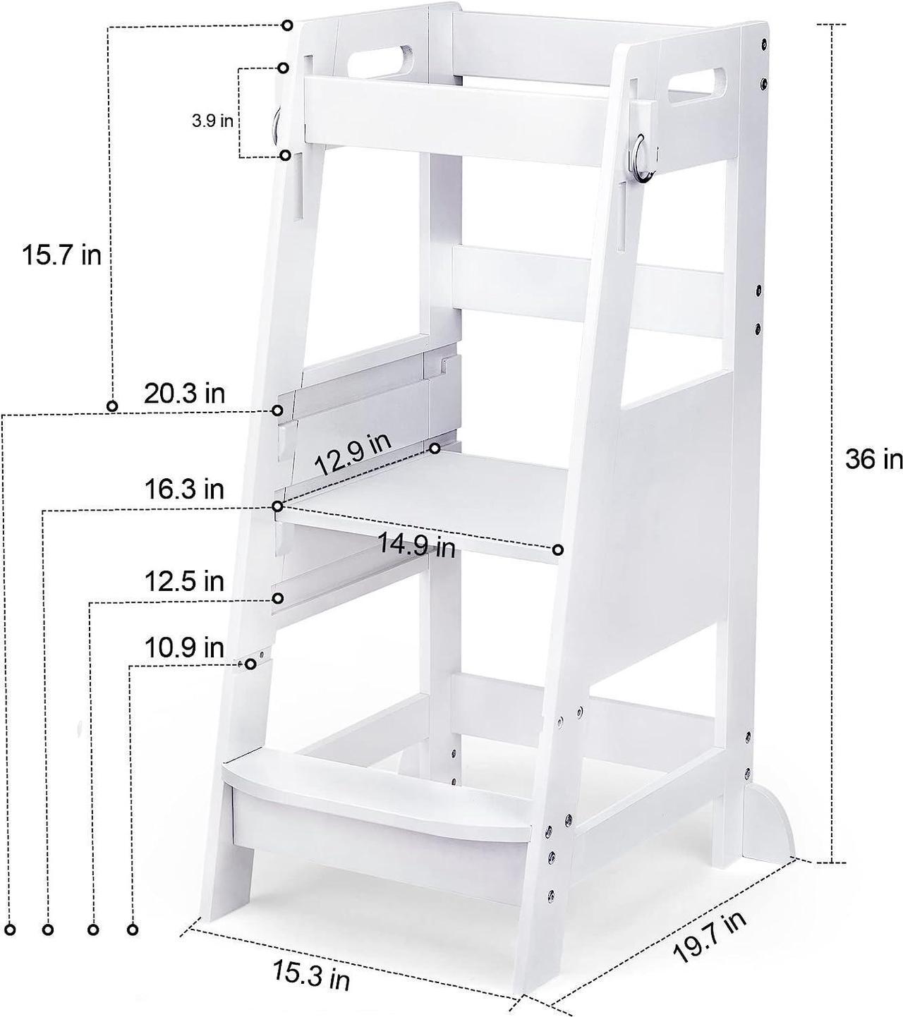 Alt view image 4 of 7 - TOETOL Bamboo Toddler Kitchen Step Stool White Helper Standing Tower Height Adjustable with Anti-Slip Protection for Kids Kitchen Counter Learning, Welcome to consult