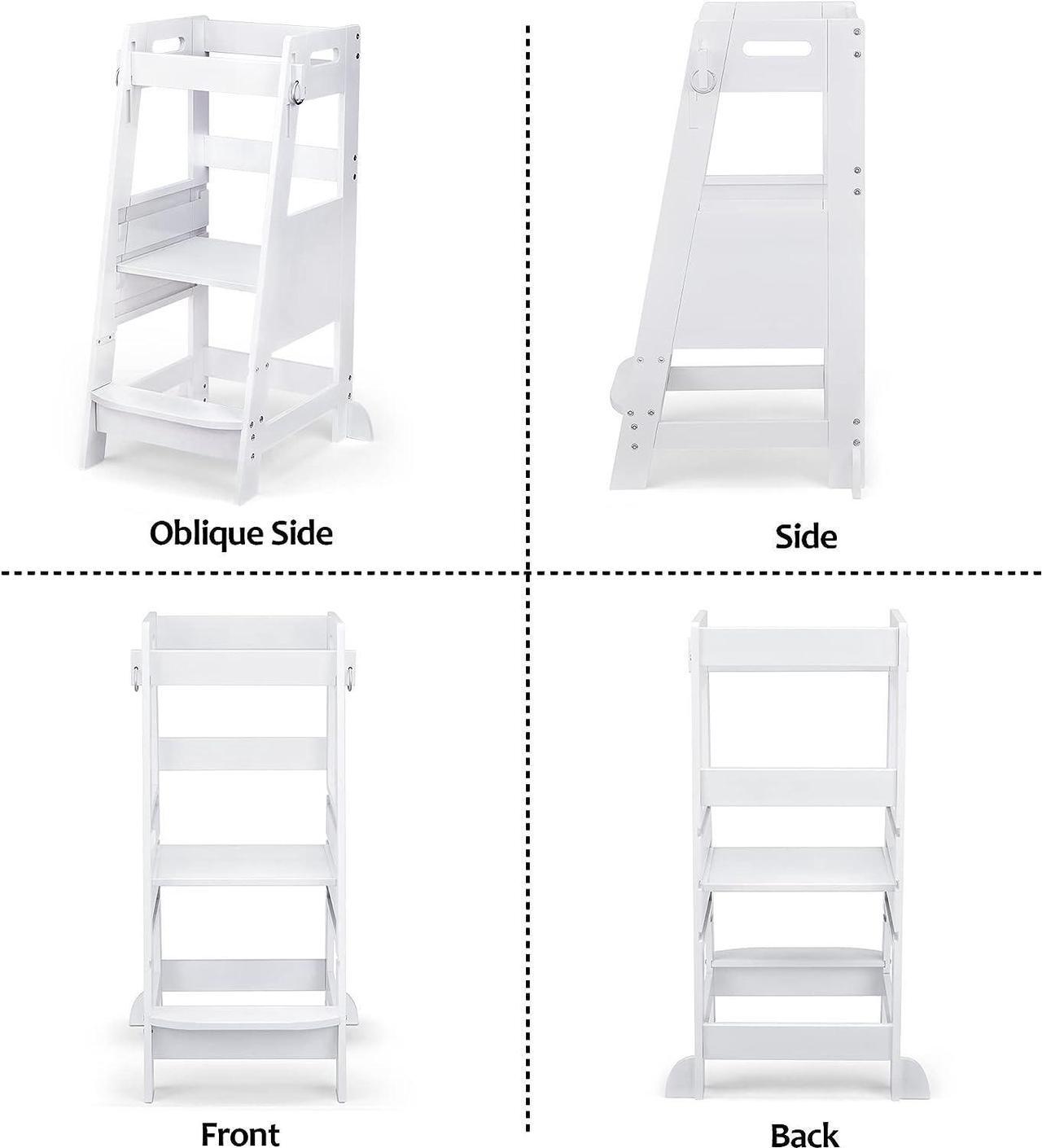 Alt view image 7 of 7 - TOETOL Bamboo Toddler Kitchen Step Stool White Helper Standing Tower Height Adjustable with Anti-Slip Protection for Kids Kitchen Counter Learning, Welcome to consult